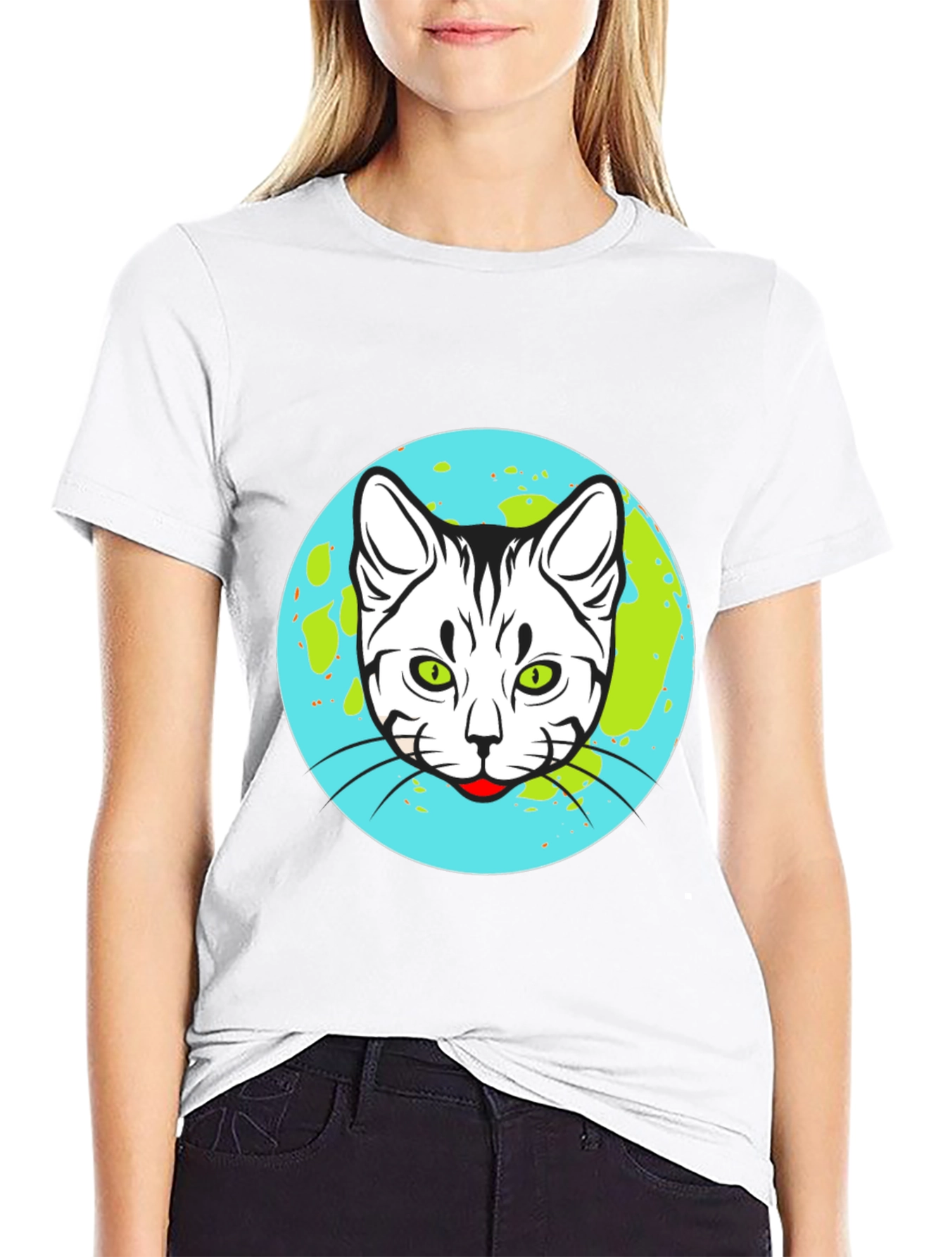 Cat Earth Graphic Tee - Black Cotton T-Shirt