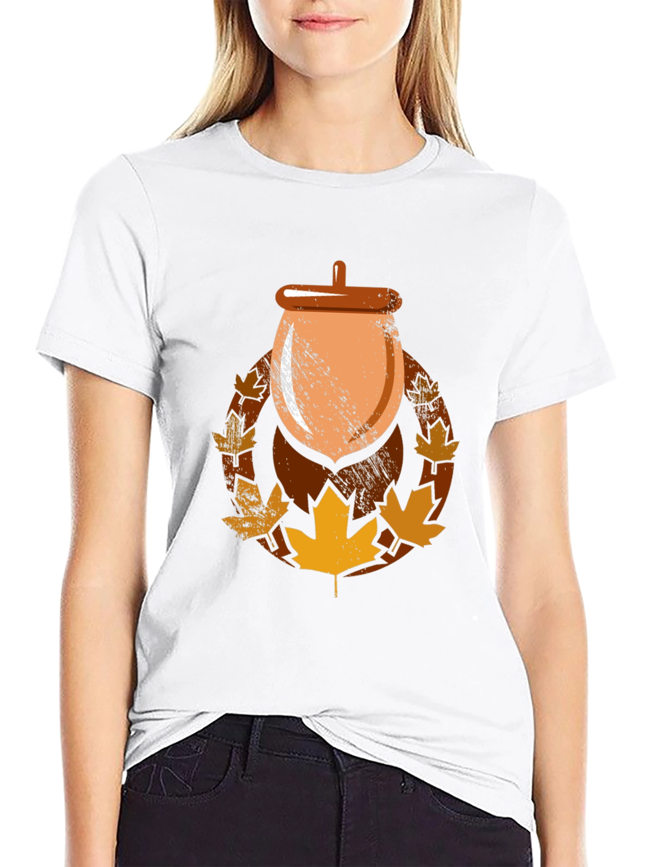 Autumn Acorn Leaf Graphic T-Shirt