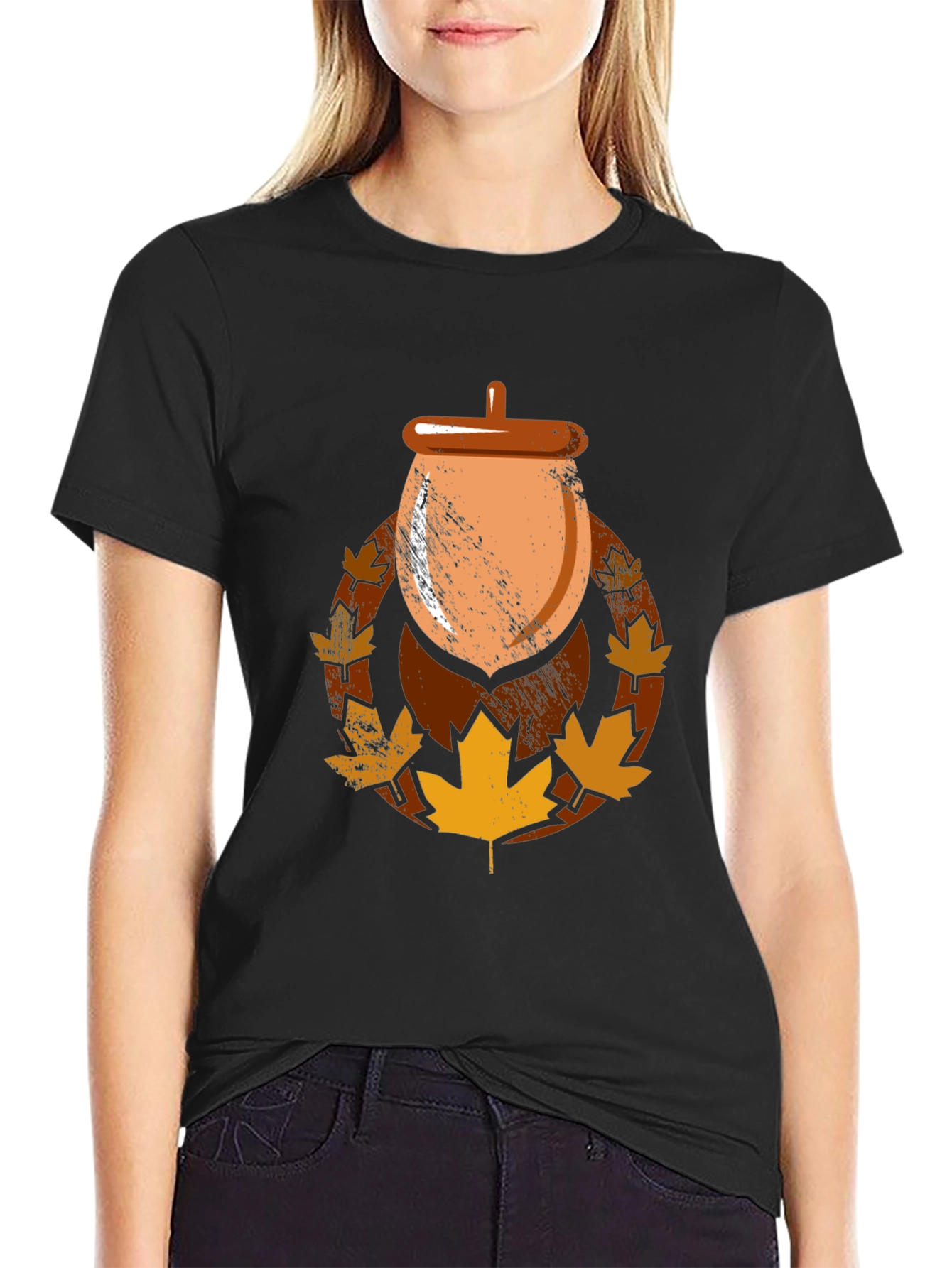 Autumn Acorn Leaf Graphic T-Shirt