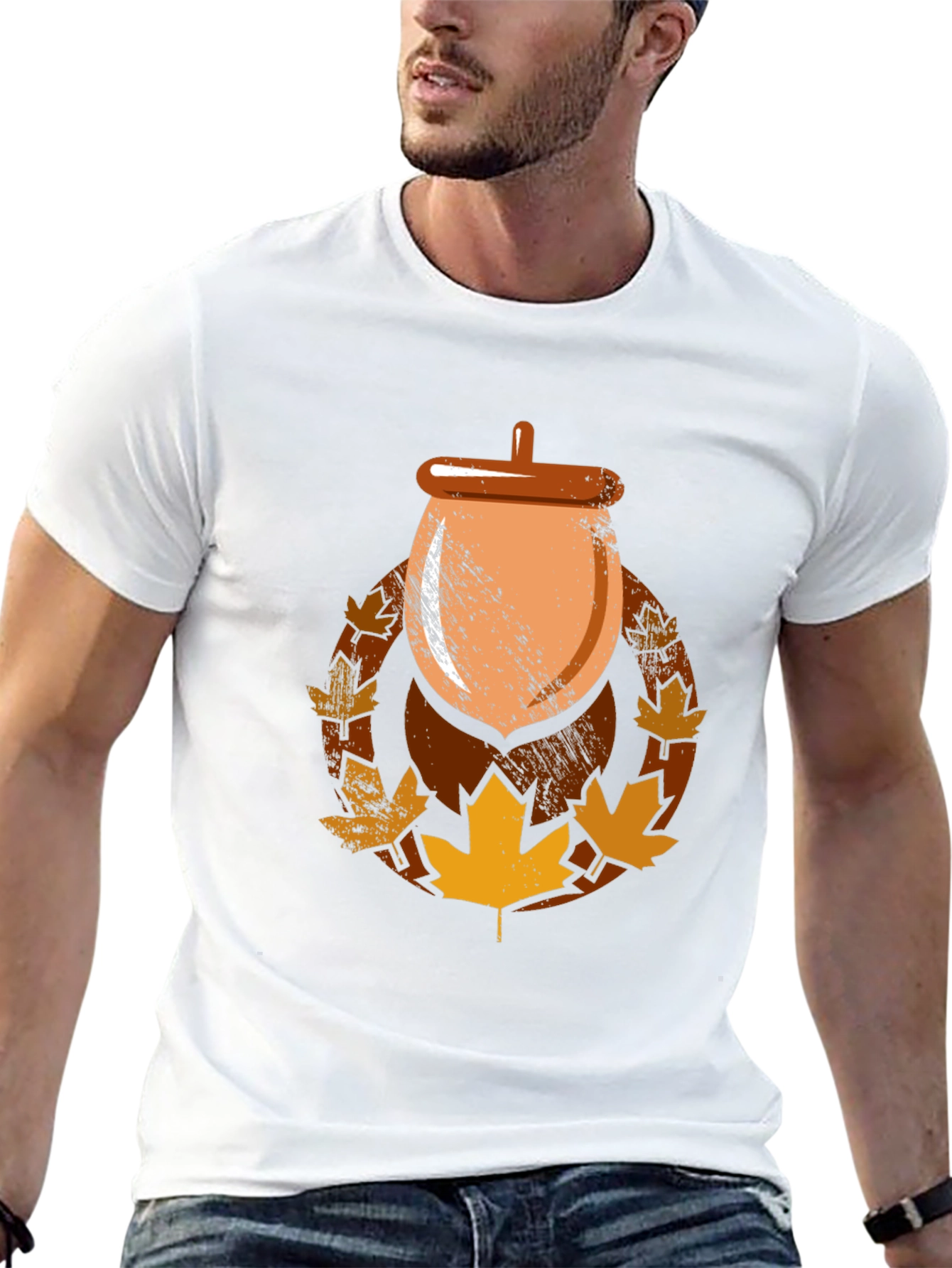 Autumn Acorn Leaf Graphic T-Shirt