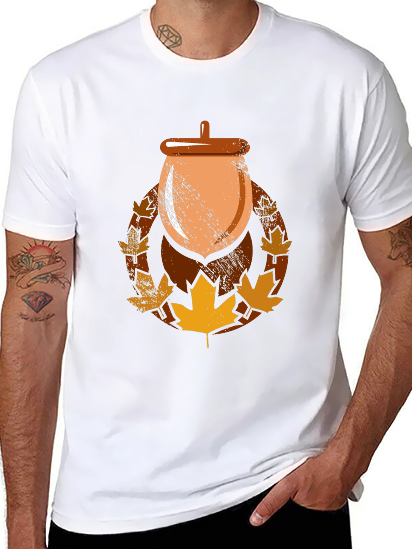 Autumn Acorn Leaf Graphic T-Shirt