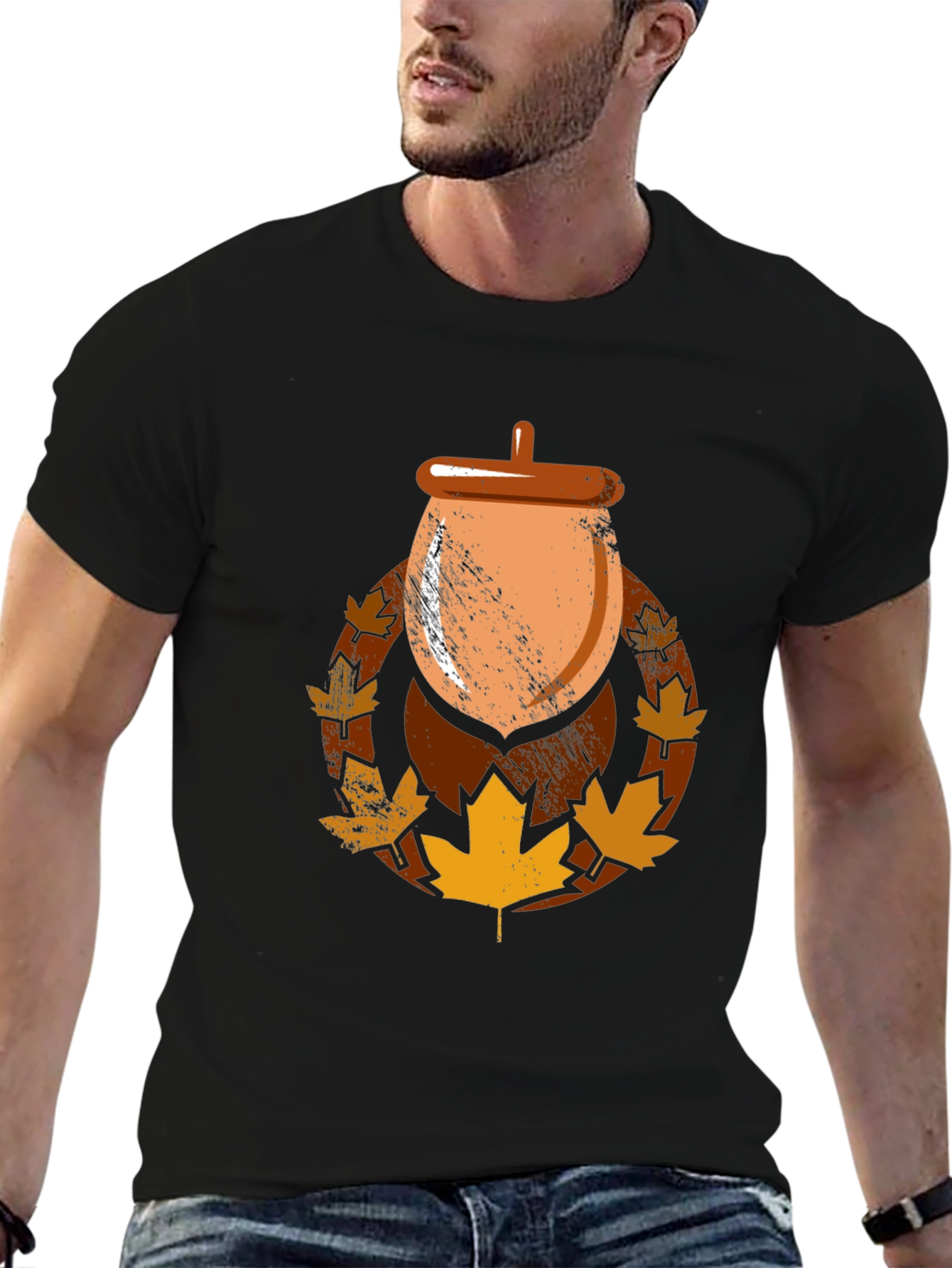 Autumn Acorn Leaf Graphic T-Shirt