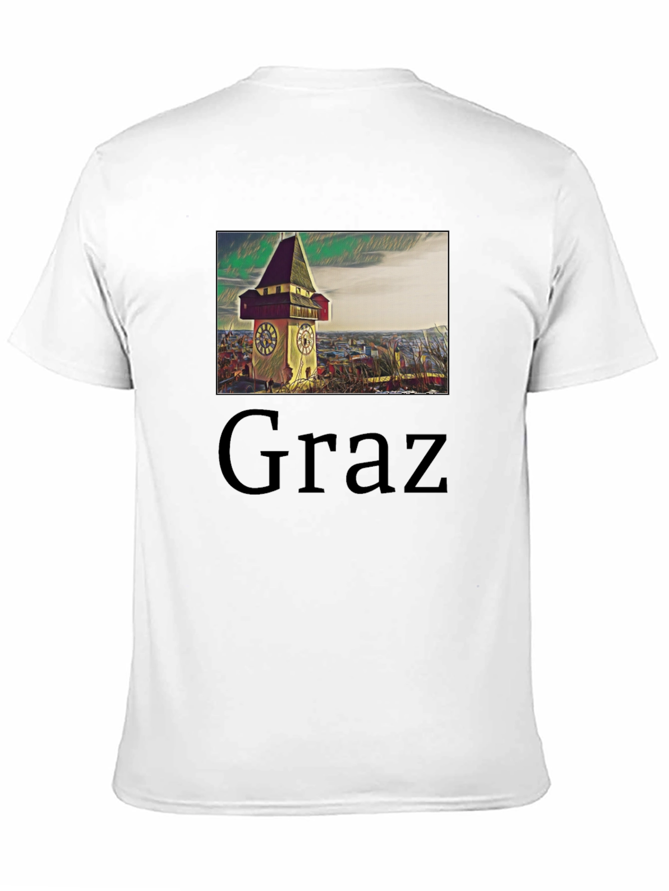 Graz Austria Clock Tower Graphic Tee - Black Cotton
