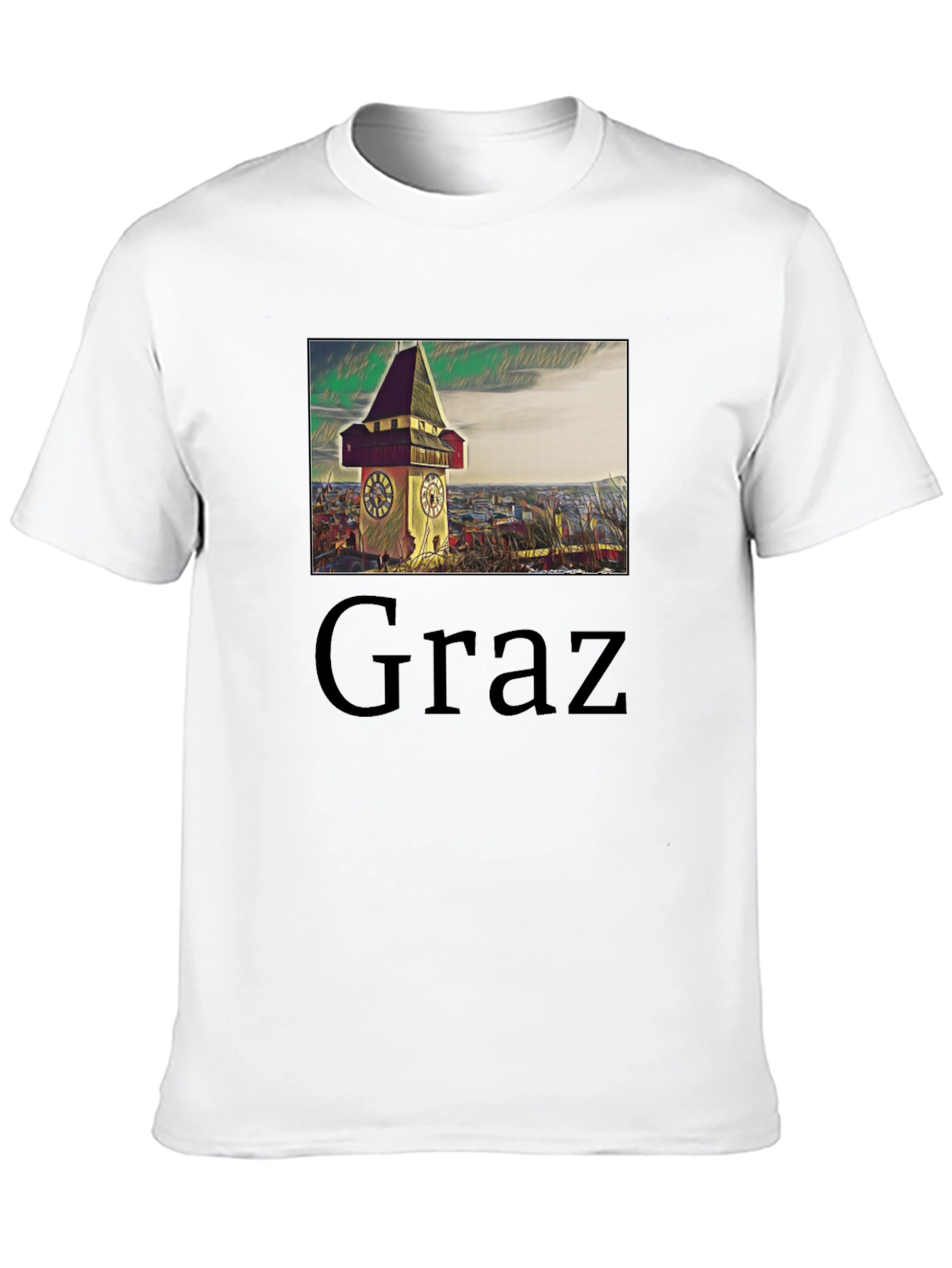 Graz Austria Clock Tower Graphic Tee - Black Cotton