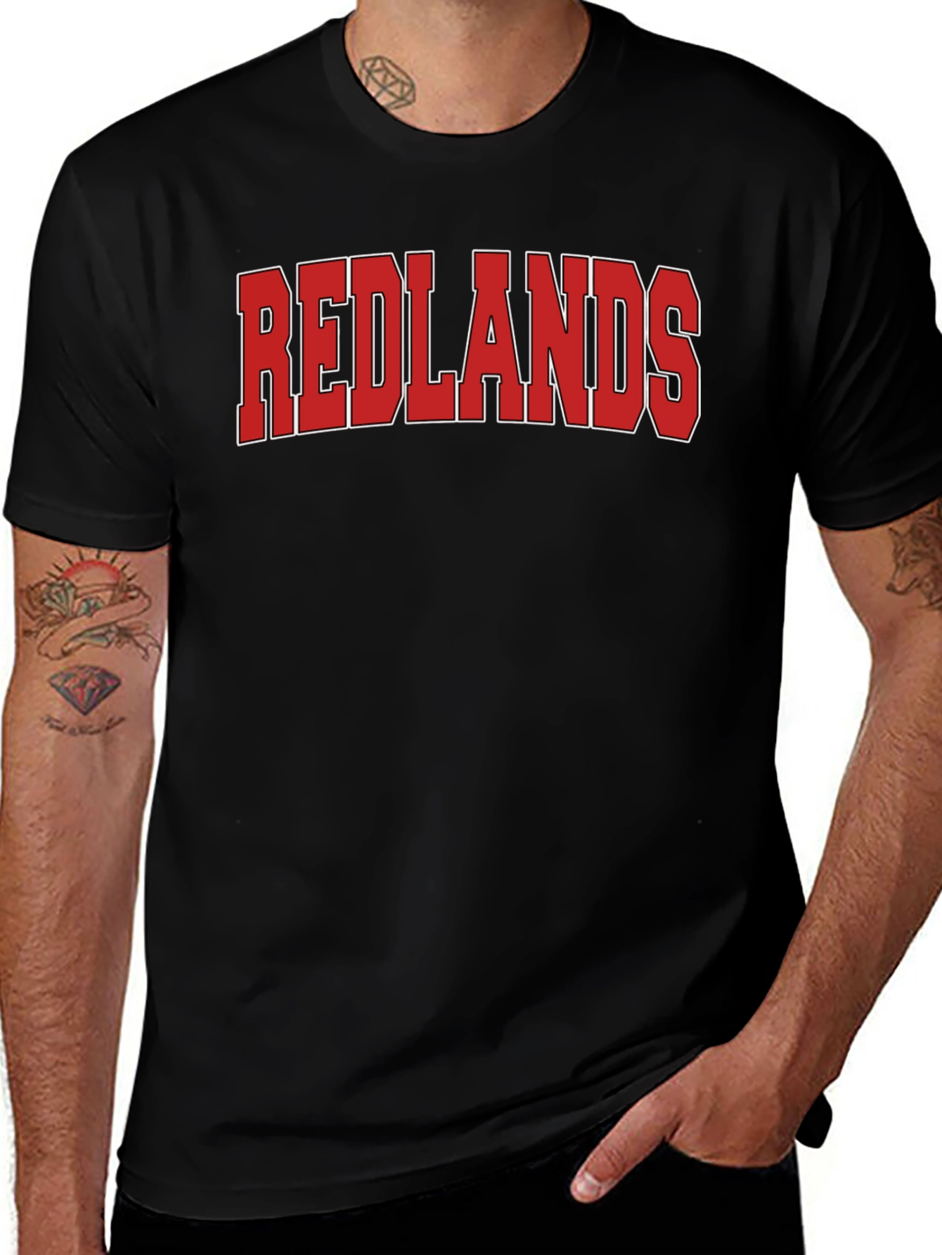 Redlands Graphic Tee - Bold Red Text on Black