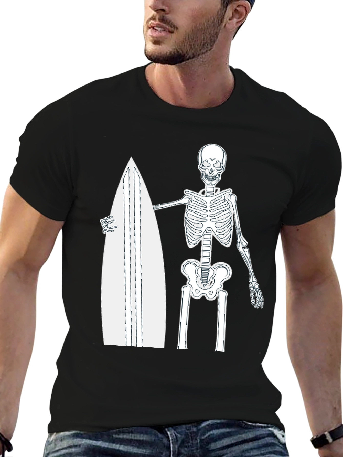 Skeleton Surfer T-Shirt - Black Graphic Tee