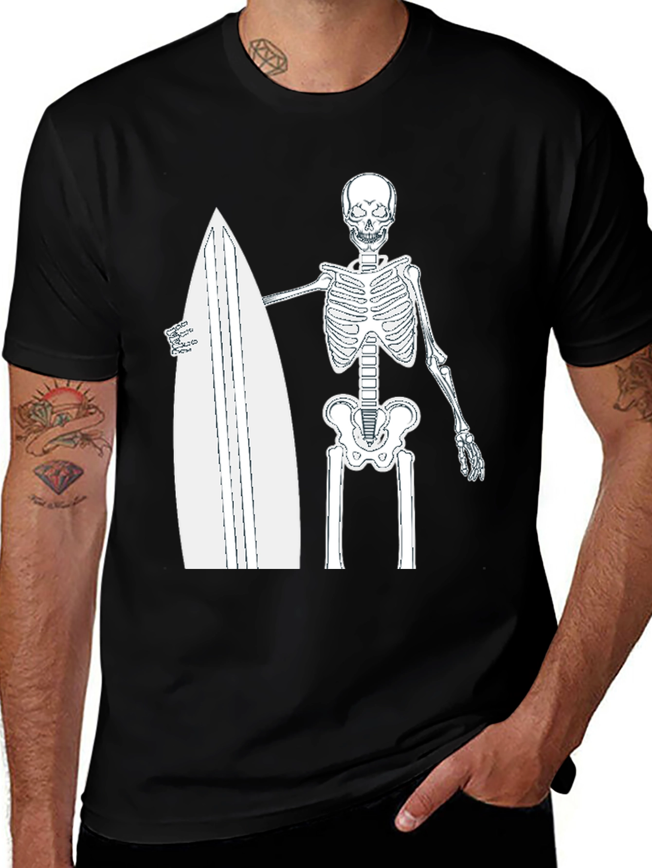 Skeleton Surfer T-Shirt - Black Graphic Tee