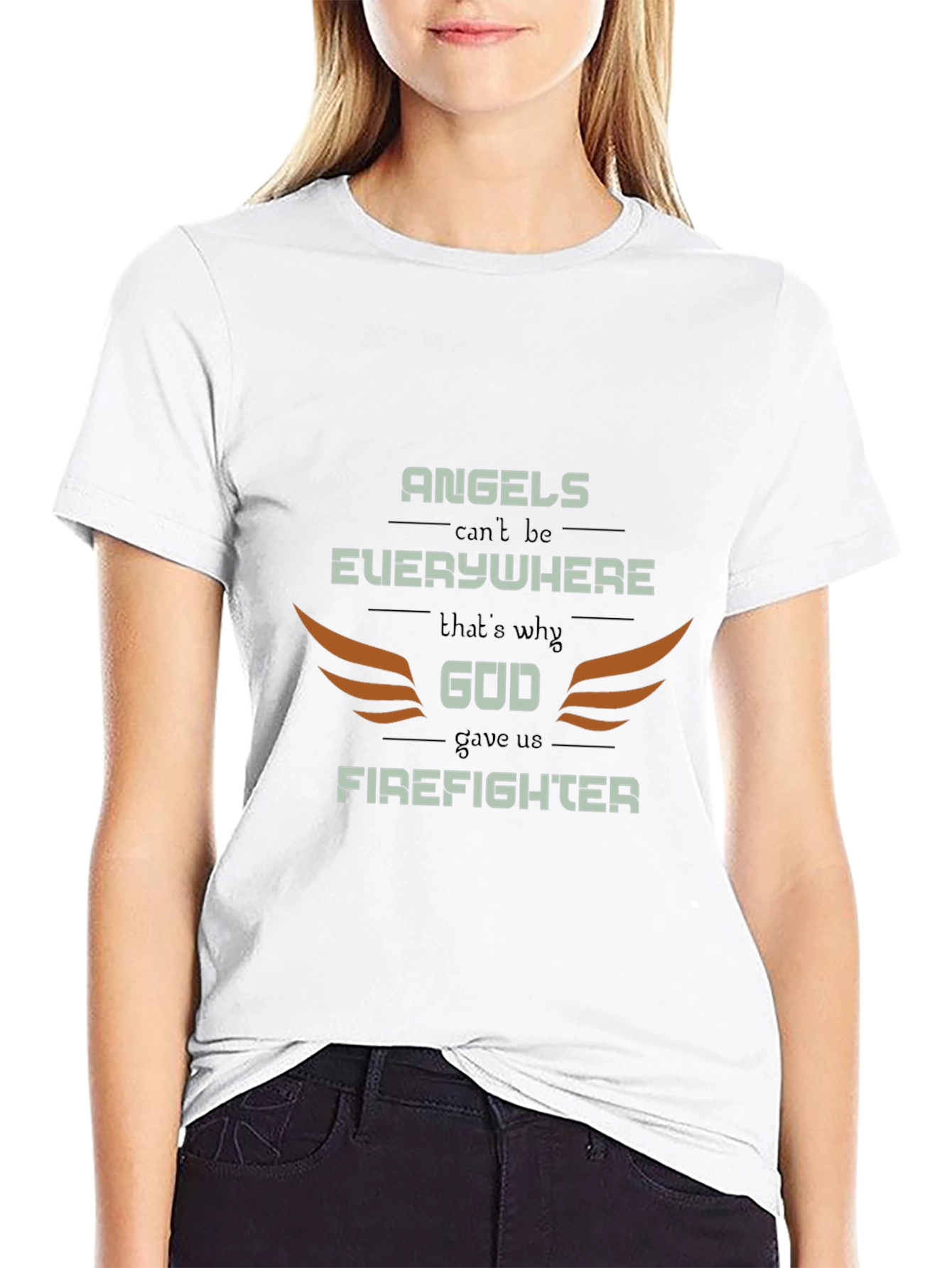 Firefighter Graphic Tee - Angel Wings Design Everyday Wear