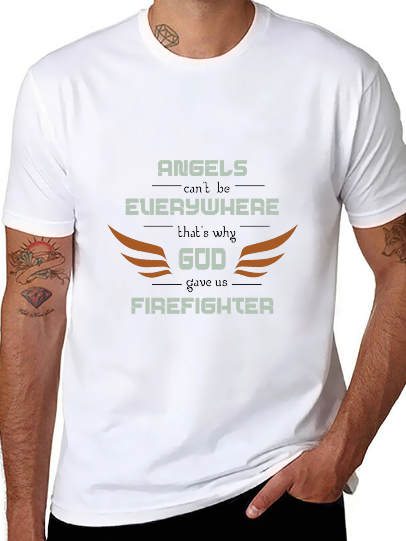 Firefighter Graphic Tee - Angel Wings Design Everyday Wear