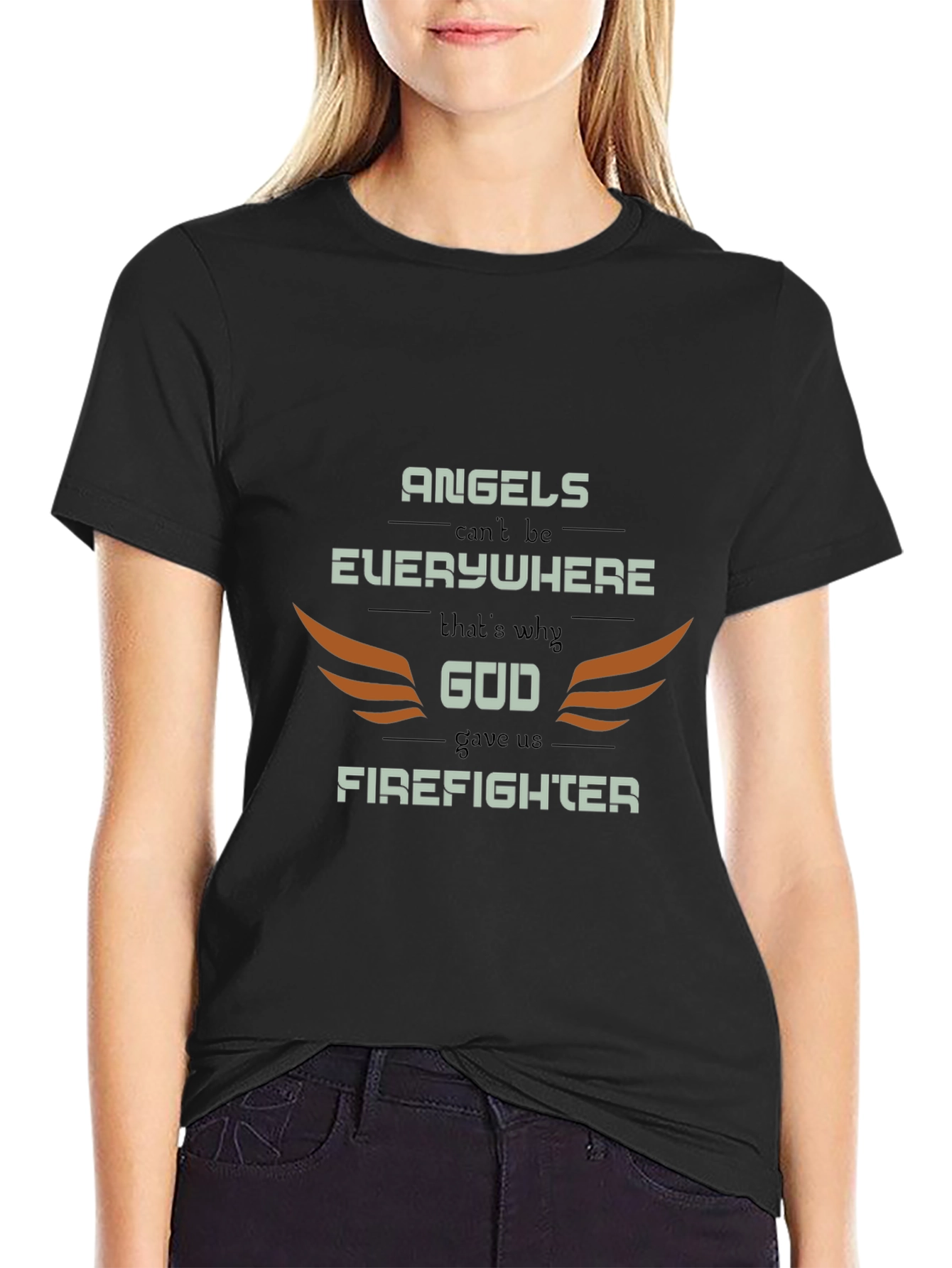 Firefighter Graphic Tee - Angel Wings Design Everyday Wear