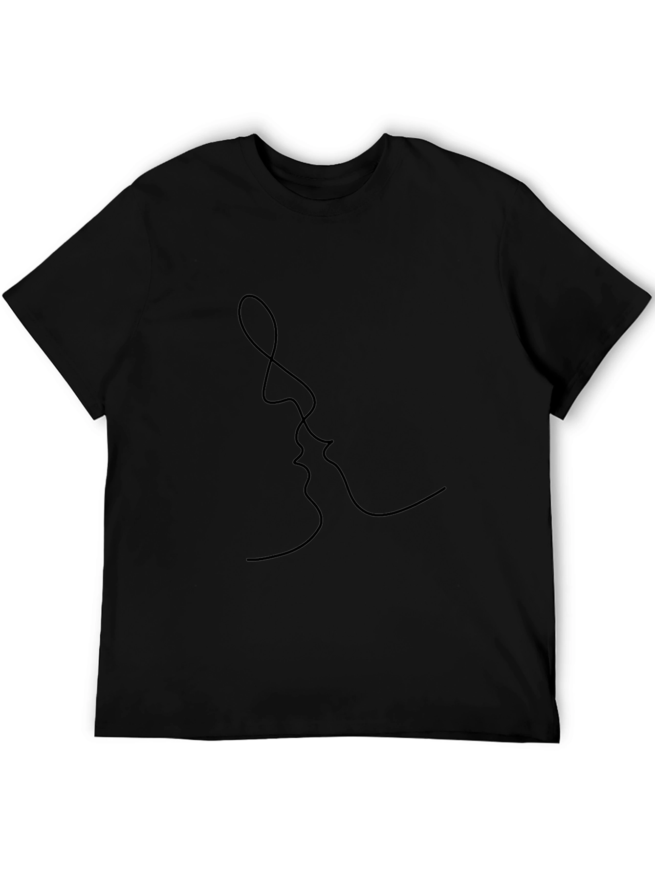 Minimalist Kissing Faces Graphic Black T-Shirt