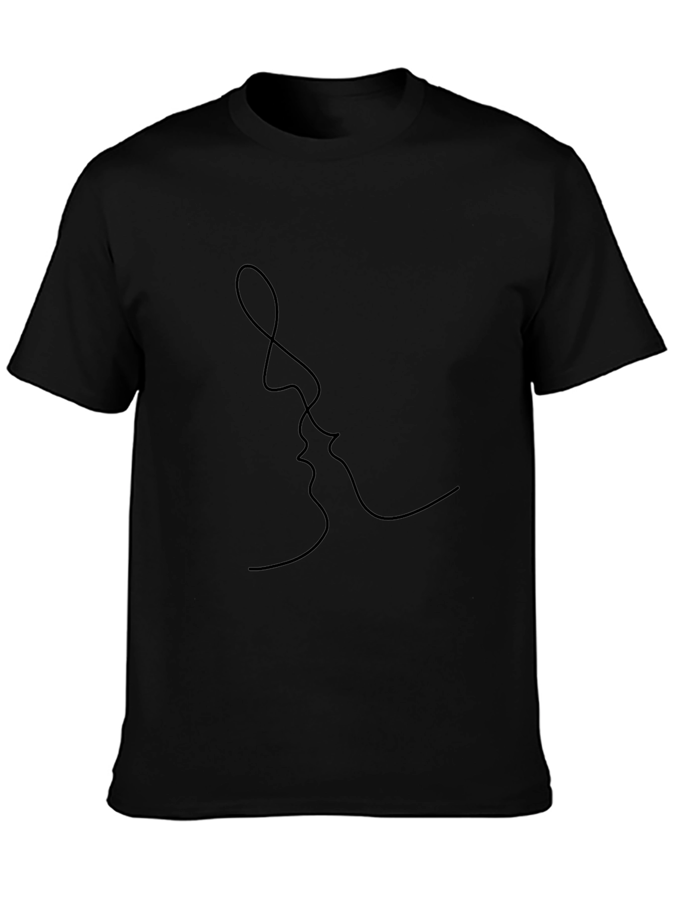 Minimalist Kissing Faces Graphic Black T-Shirt