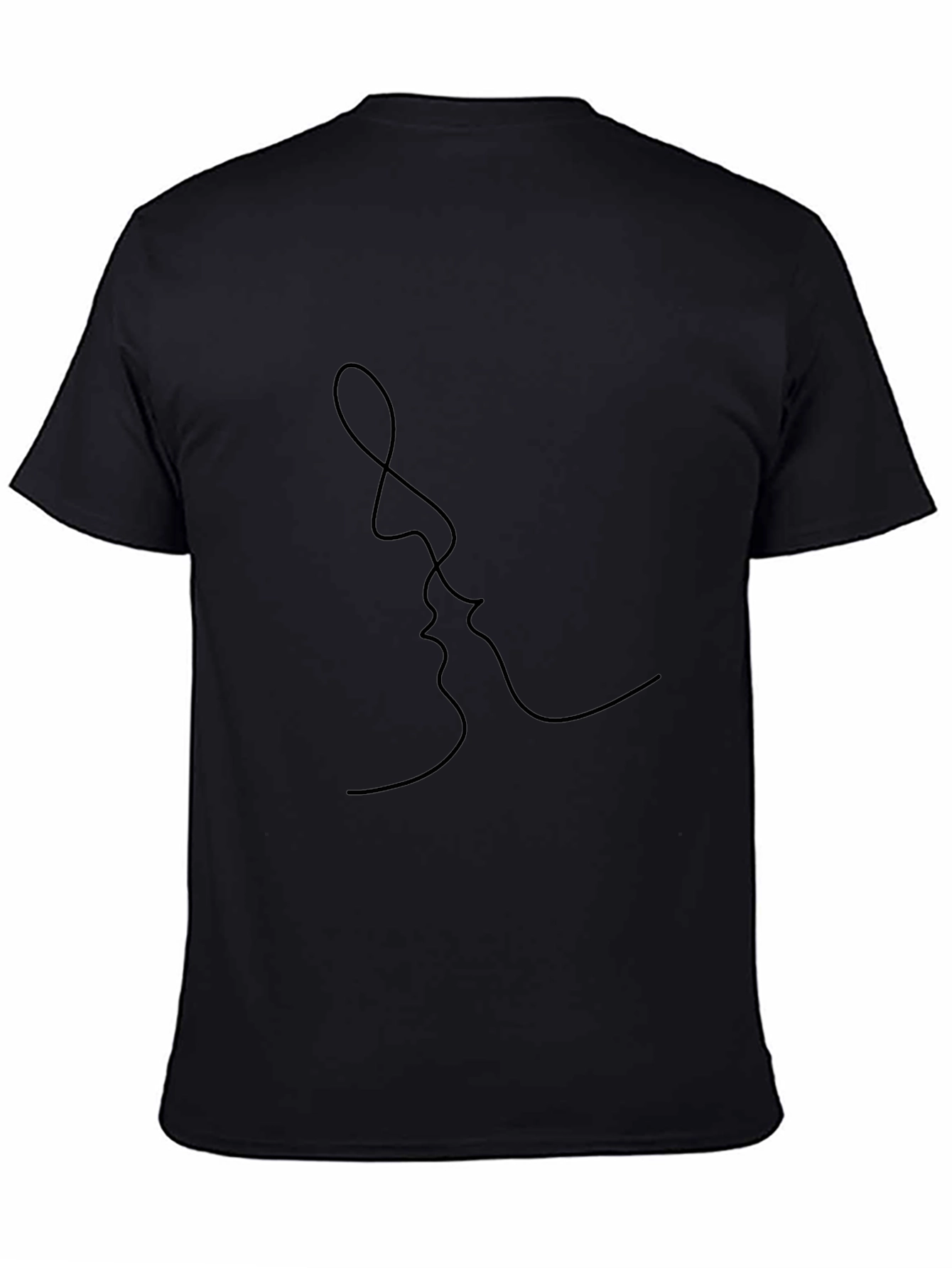 Minimalist Kissing Faces Graphic Black T-Shirt