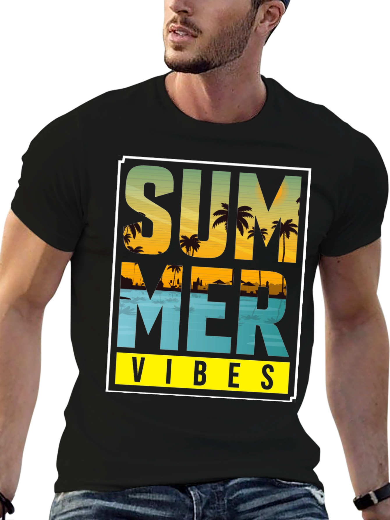 Summer Vibes Graphic T-Shirt - Island Palm Tree Design