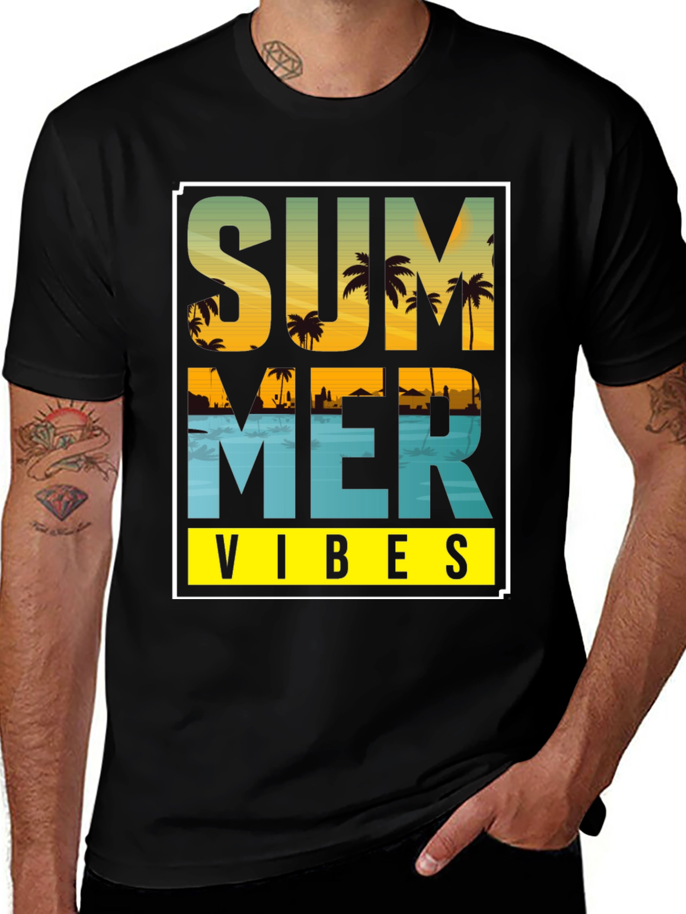 Summer Vibes Graphic T-Shirt - Island Palm Tree Design