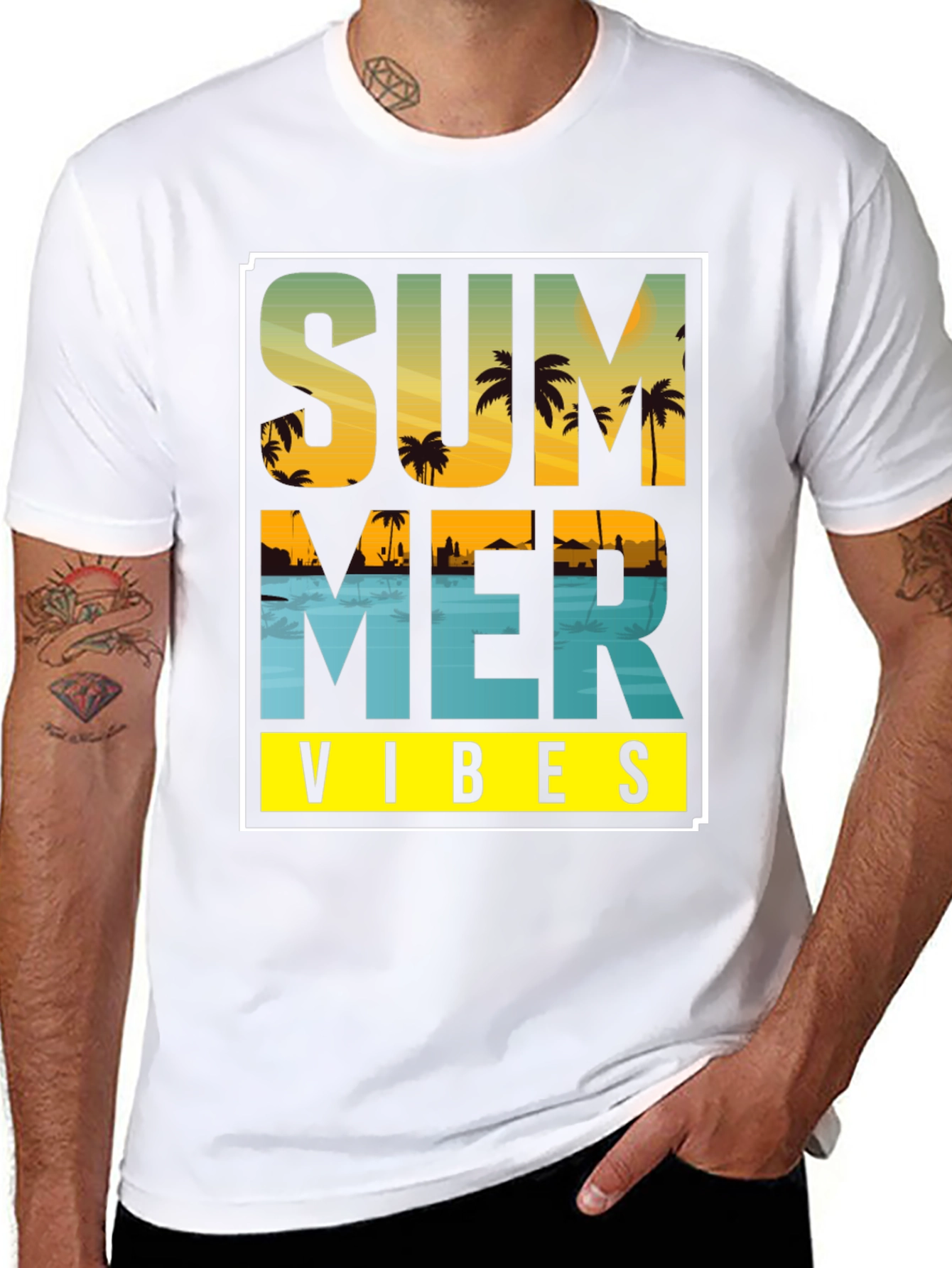 Summer Vibes Graphic T-Shirt - Island Palm Tree Design