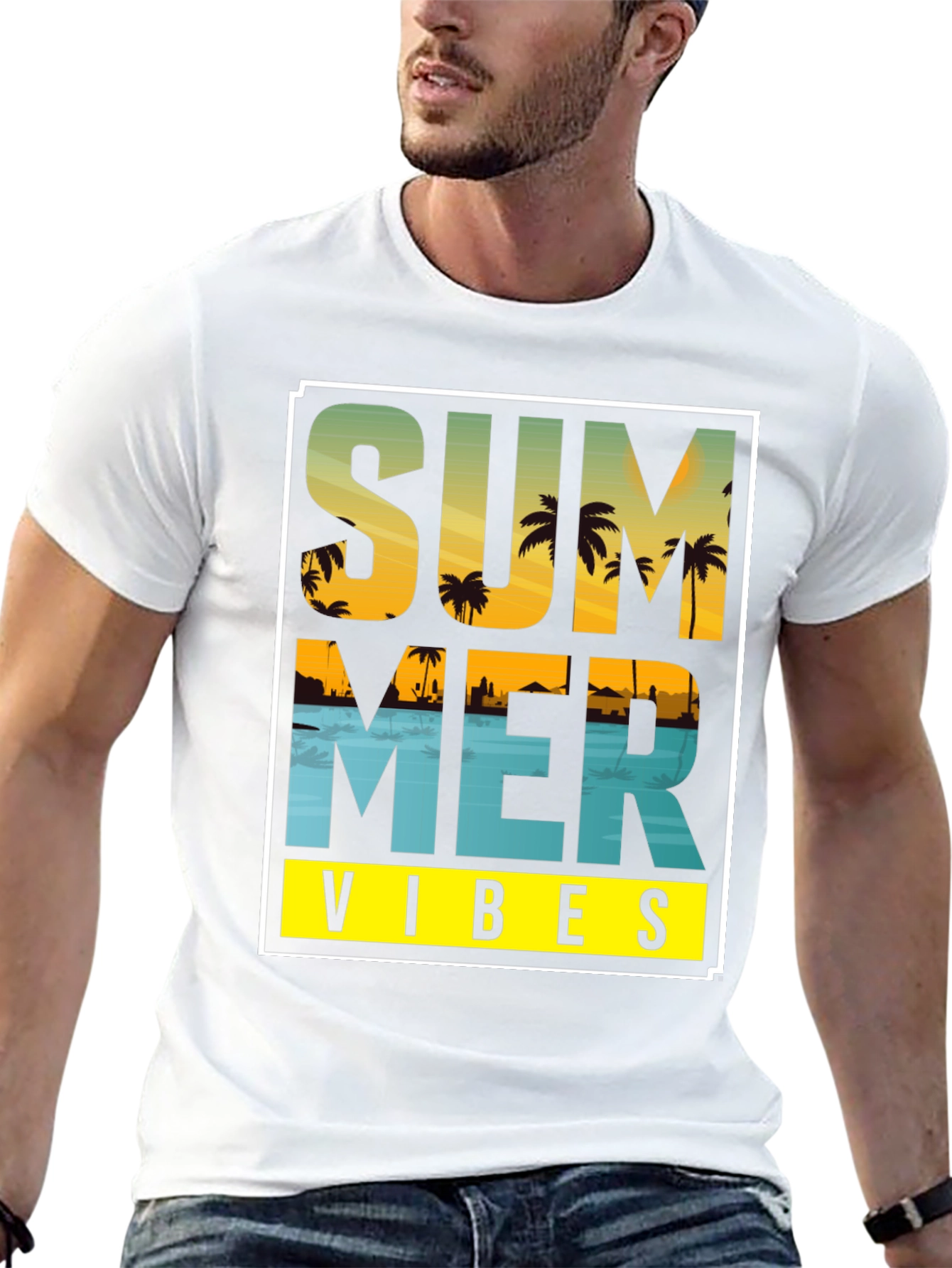 Summer Vibes Graphic T-Shirt - Island Palm Tree Design