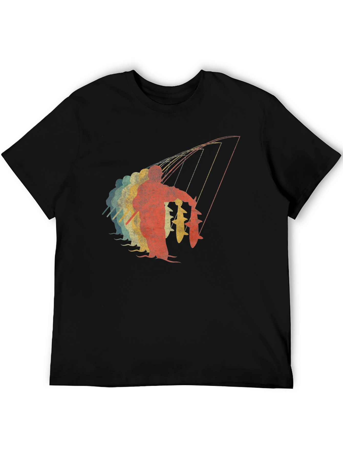 Retro Fisherman Graphic Tee - Black Cotton T-Shirt