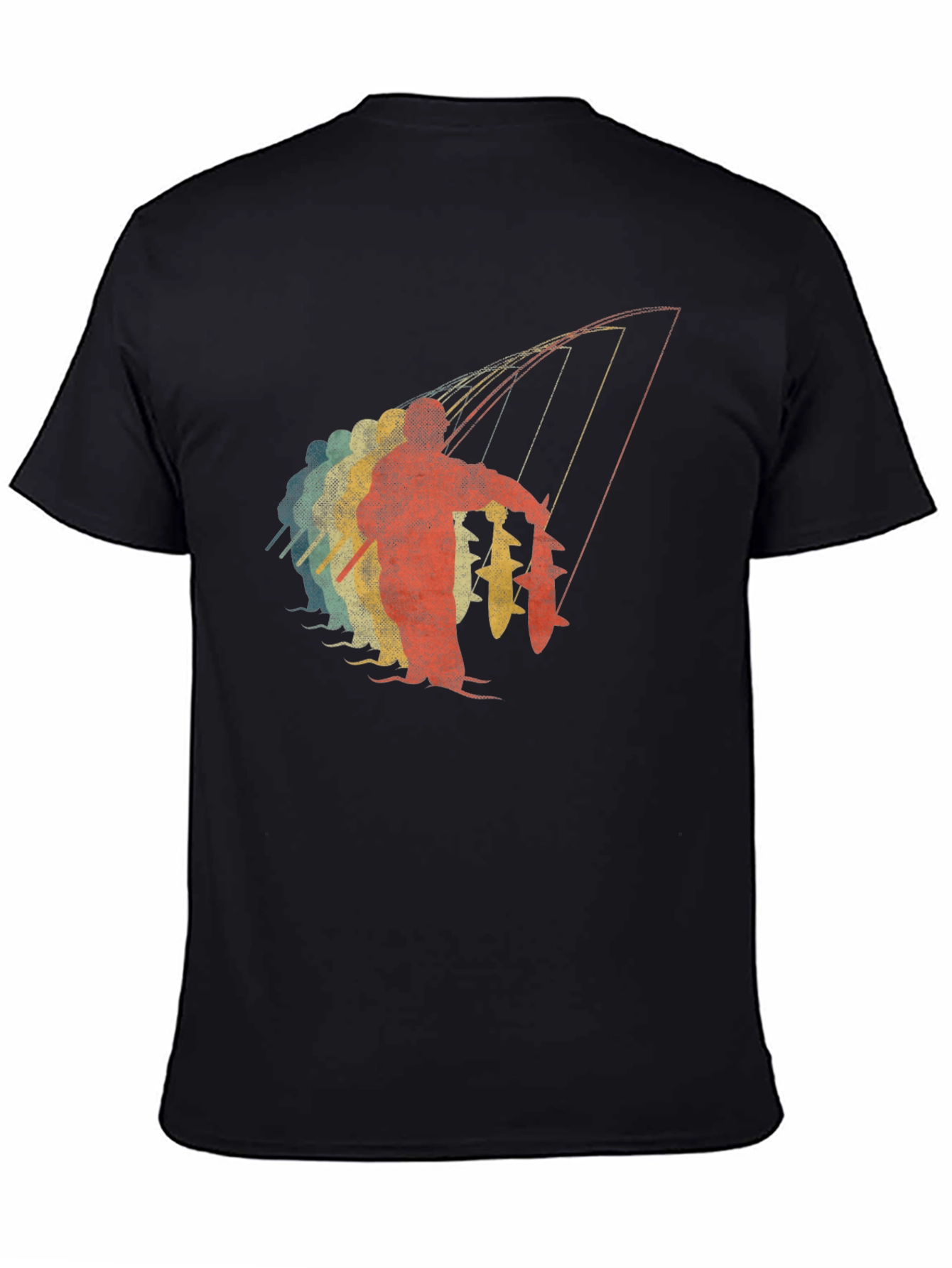 Retro Fisherman Graphic Tee - Black Cotton T-Shirt