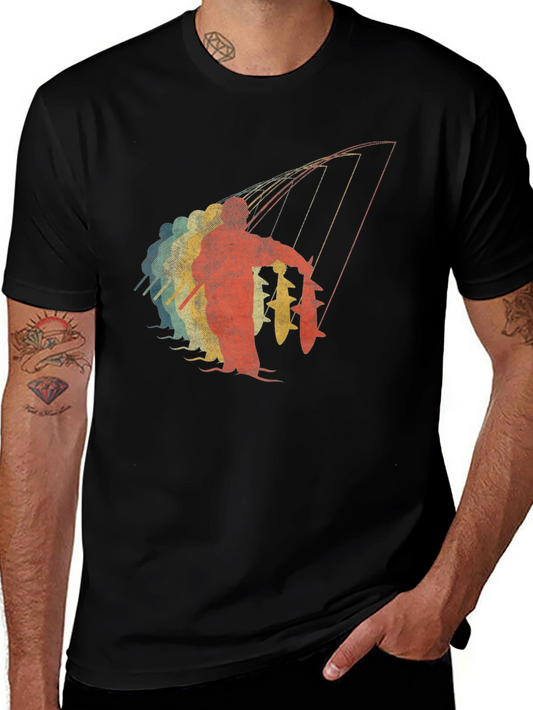 Retro Fisherman Graphic Tee - Black Cotton T-Shirt