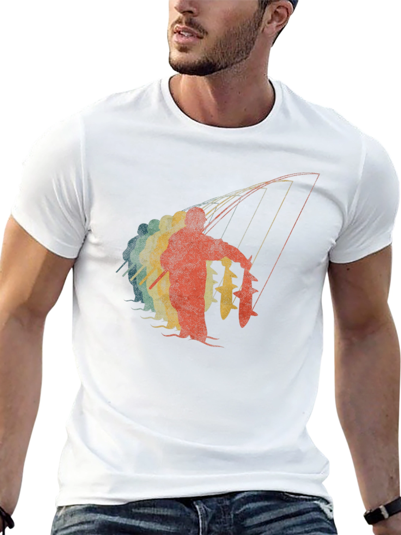 Retro Fisherman Graphic Tee - Black Cotton T-Shirt