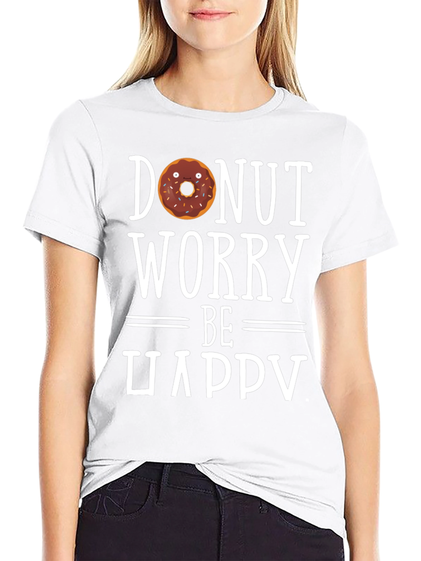 Donut Worry Be Happy Black T-Shirt