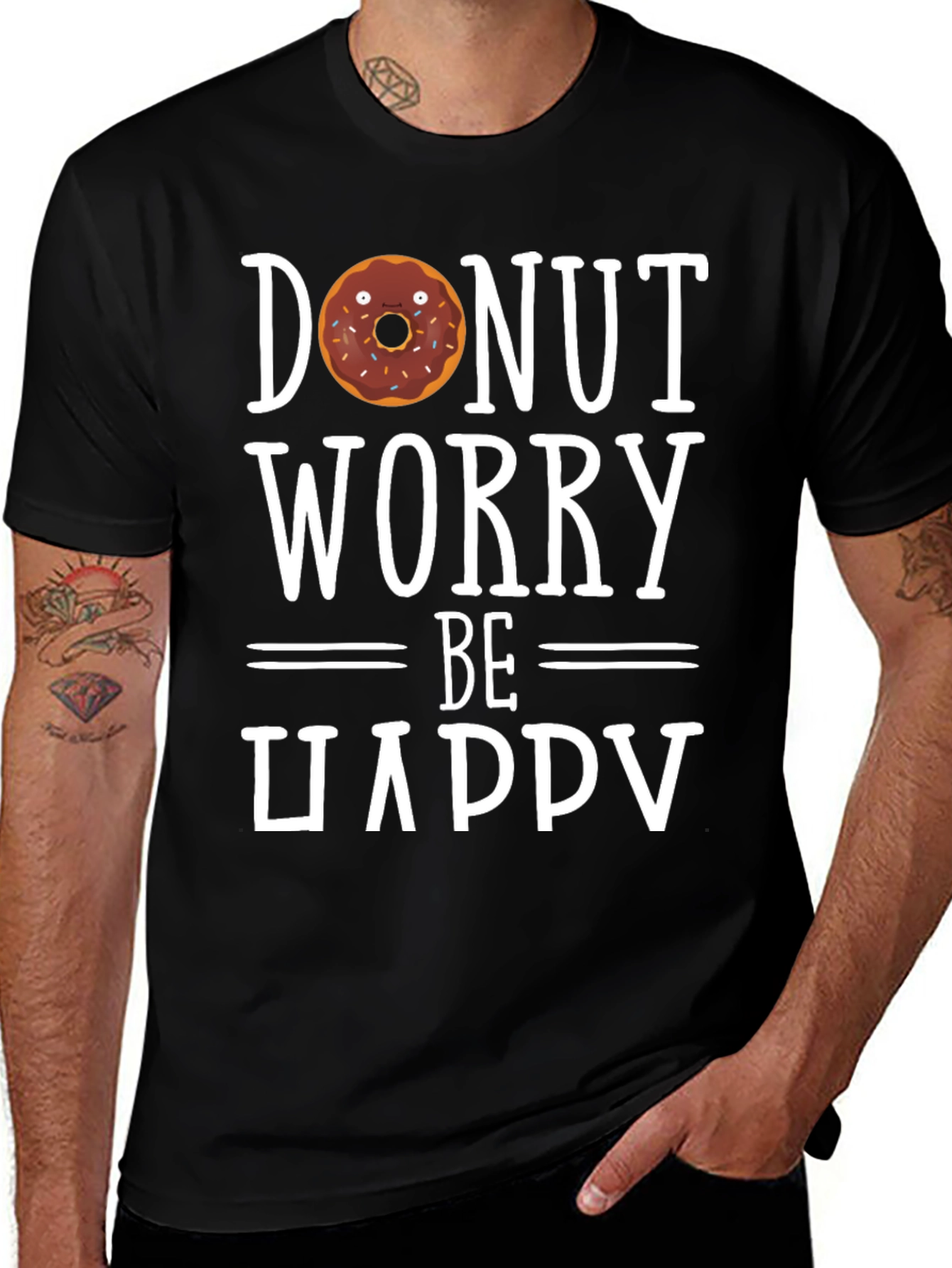 Donut Worry Be Happy Black T-Shirt