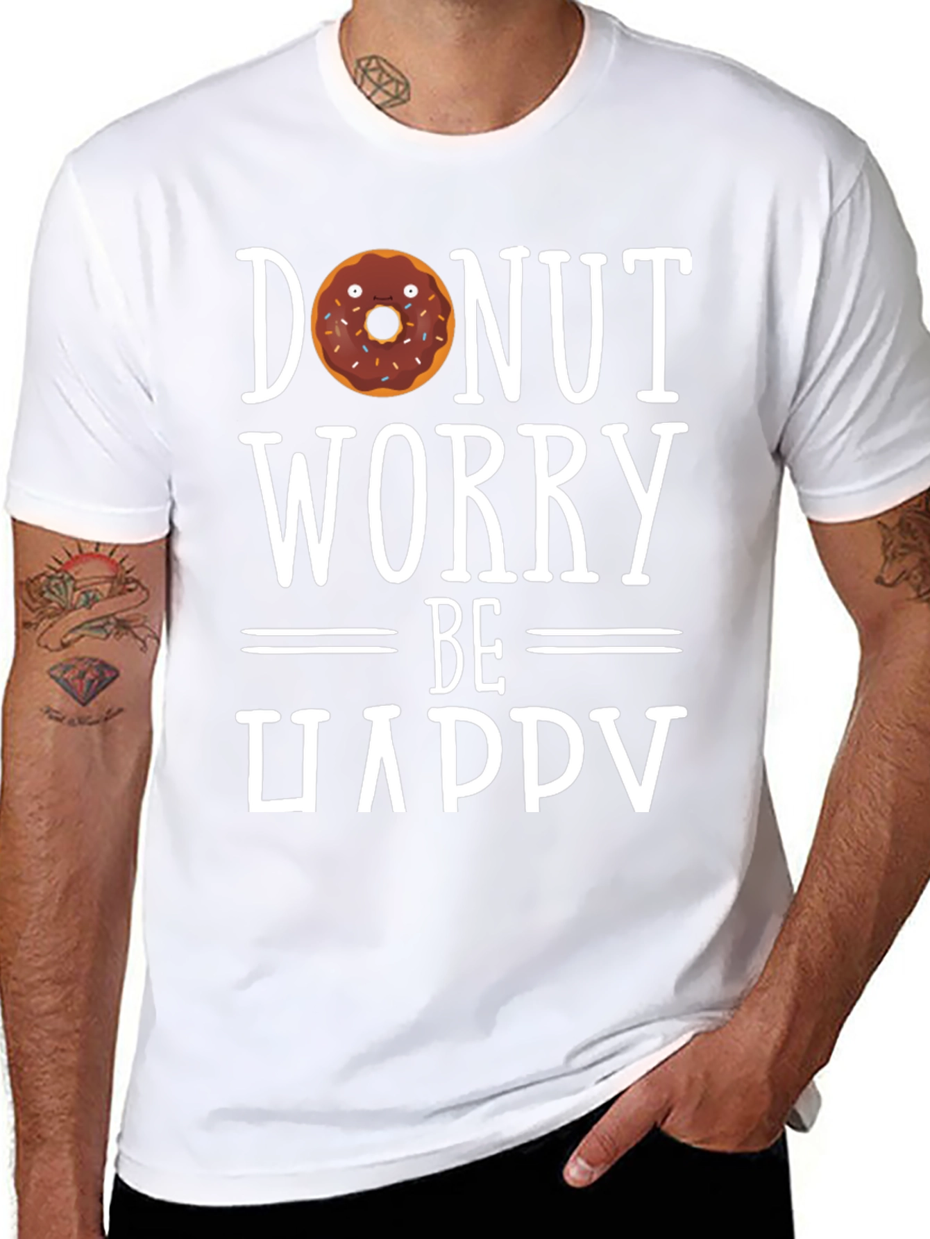 Donut Worry Be Happy Black T-Shirt