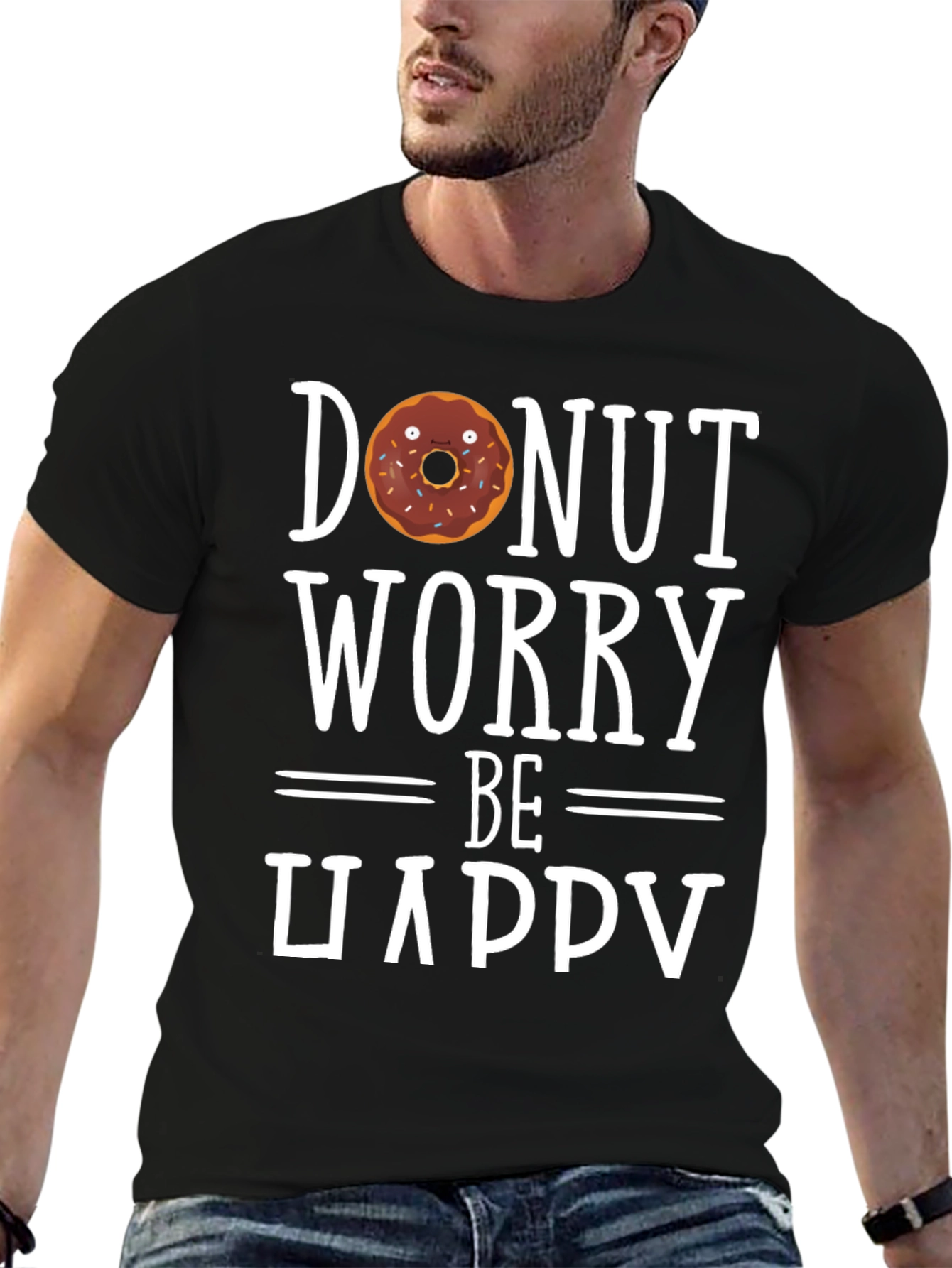 Donut Worry Be Happy Black T-Shirt