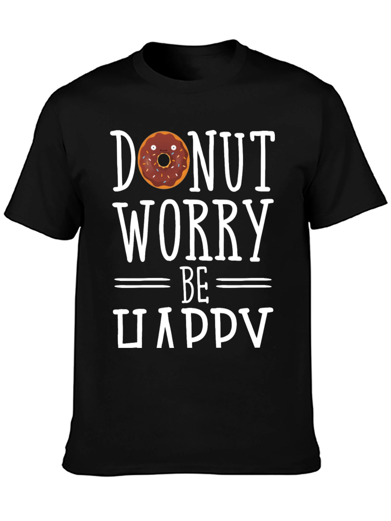 Donut Worry Be Happy Black T-Shirt