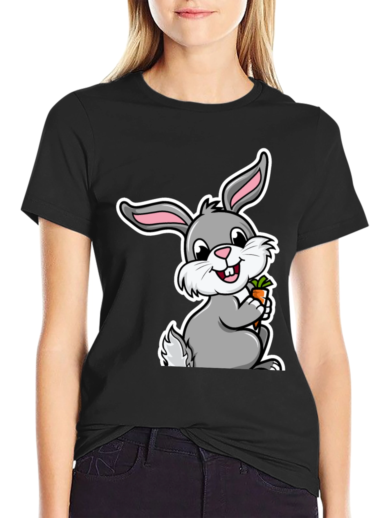 Cute Bunny Graphic Tee - Soft Cotton Black T-Shirt