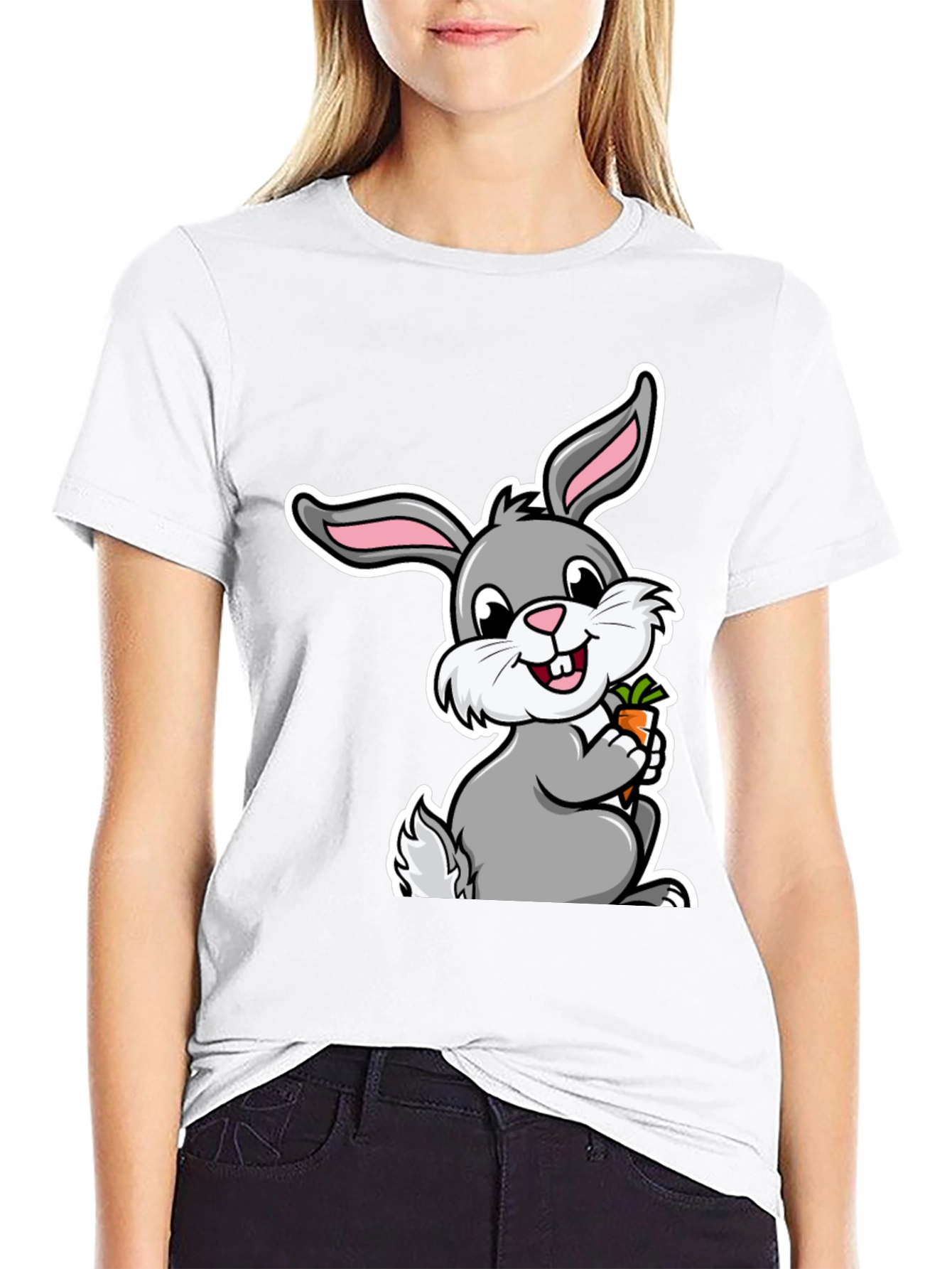 Cute Bunny Graphic Tee - Soft Cotton Black T-Shirt