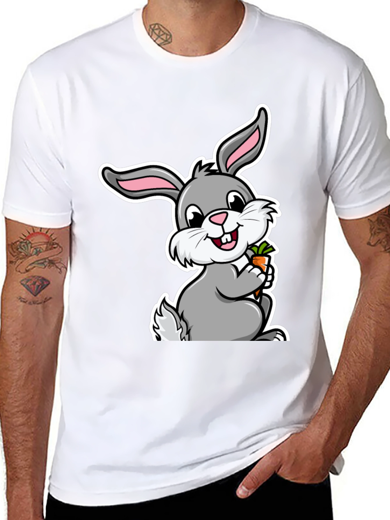 Cute Bunny Graphic Tee - Soft Cotton Black T-Shirt