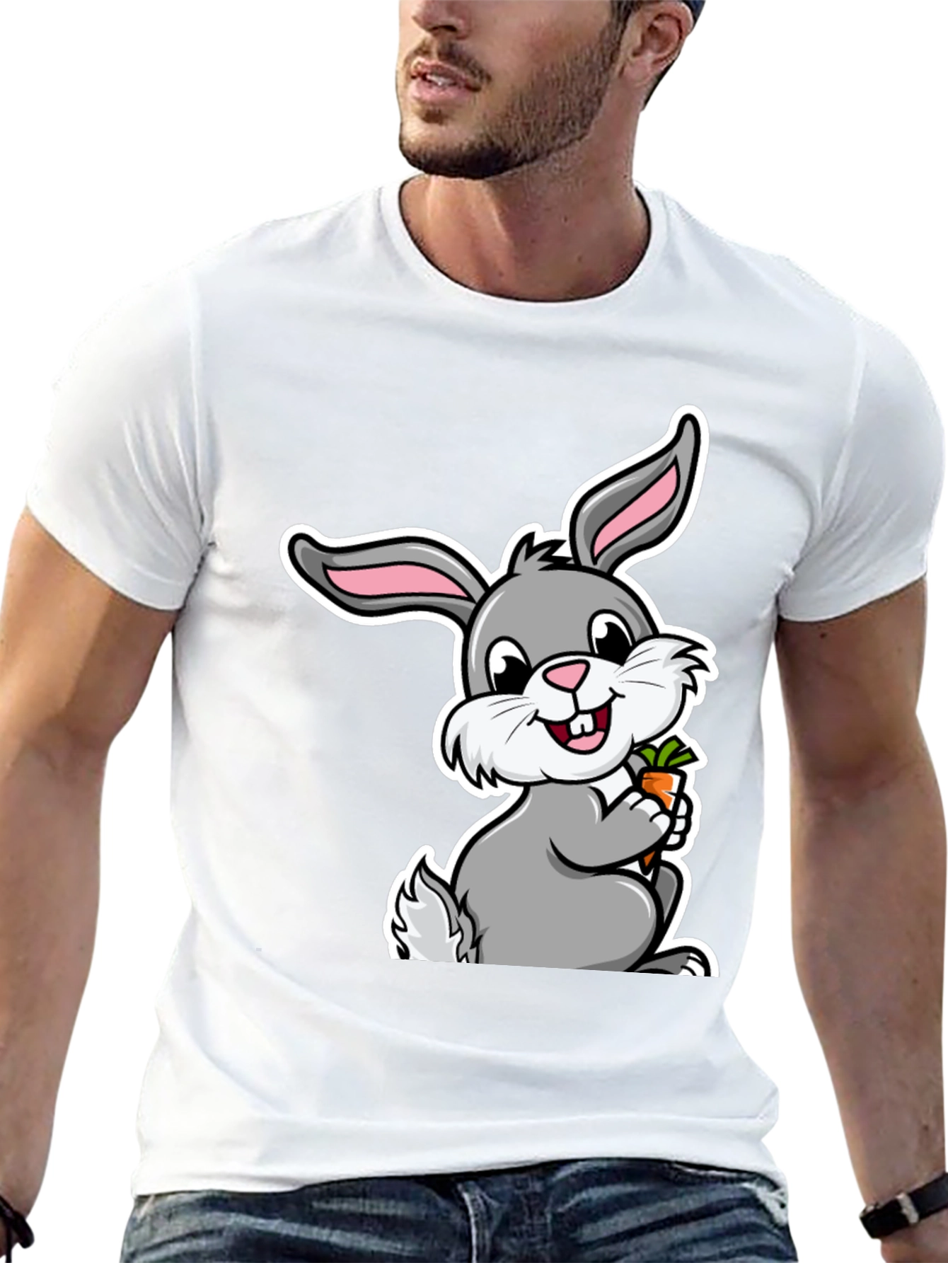 Cute Bunny Graphic Tee - Soft Cotton Black T-Shirt