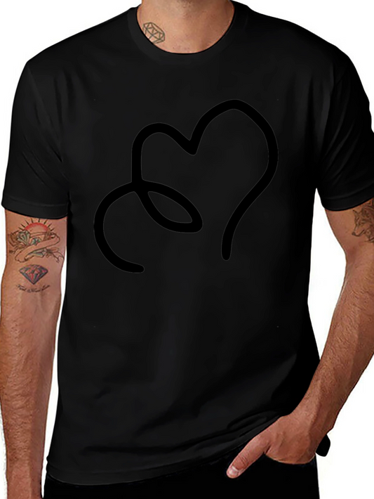 Heart Line Art Black T-Shirt - Minimalist Graphic Tee