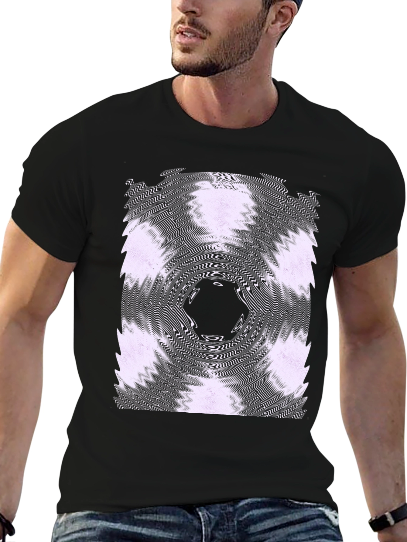 Abstract Vortex Graphic Tee - Black Cotton Blend