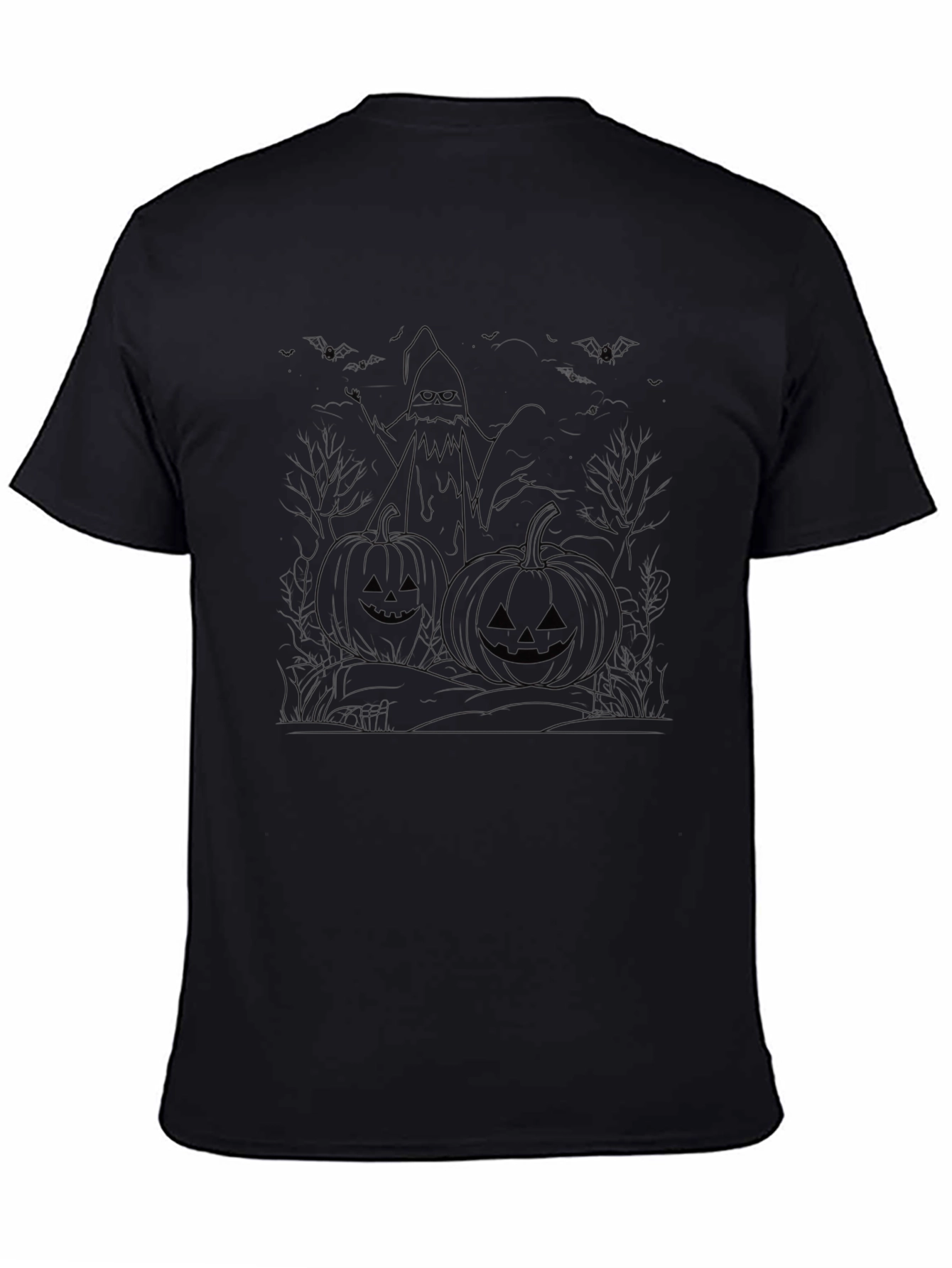 Halloween Pumpkin Ghost Graphic Black T-Shirt