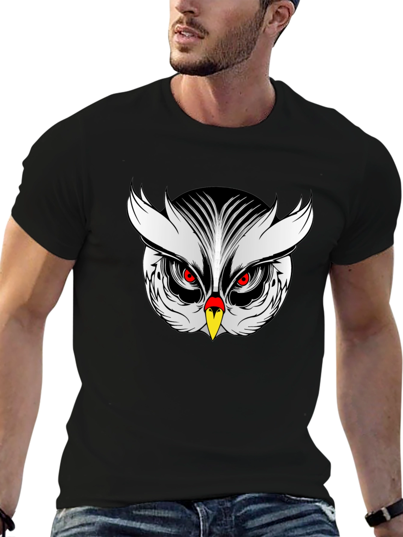 Owl Graphic Print Black T-Shirt