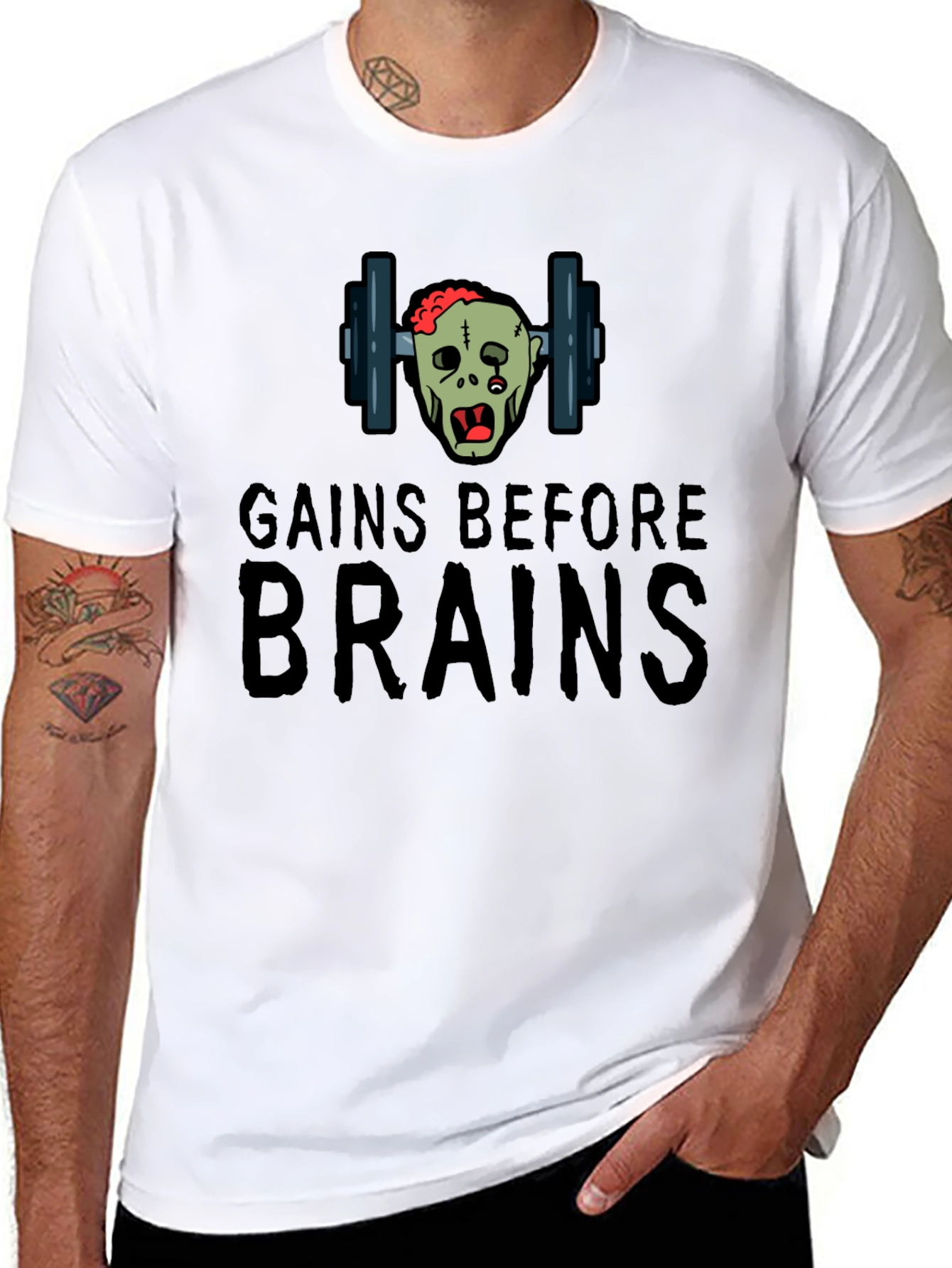 Gains Before Brains Zombie Workout T-Shirt