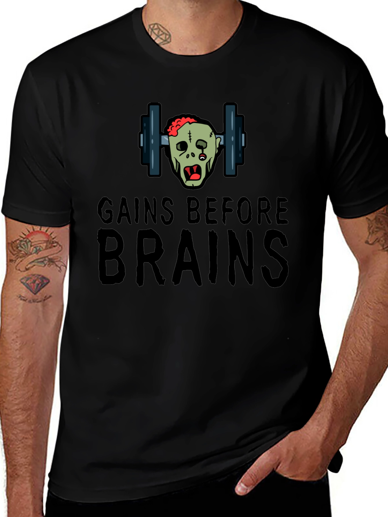 Gains Before Brains Zombie Workout T-Shirt