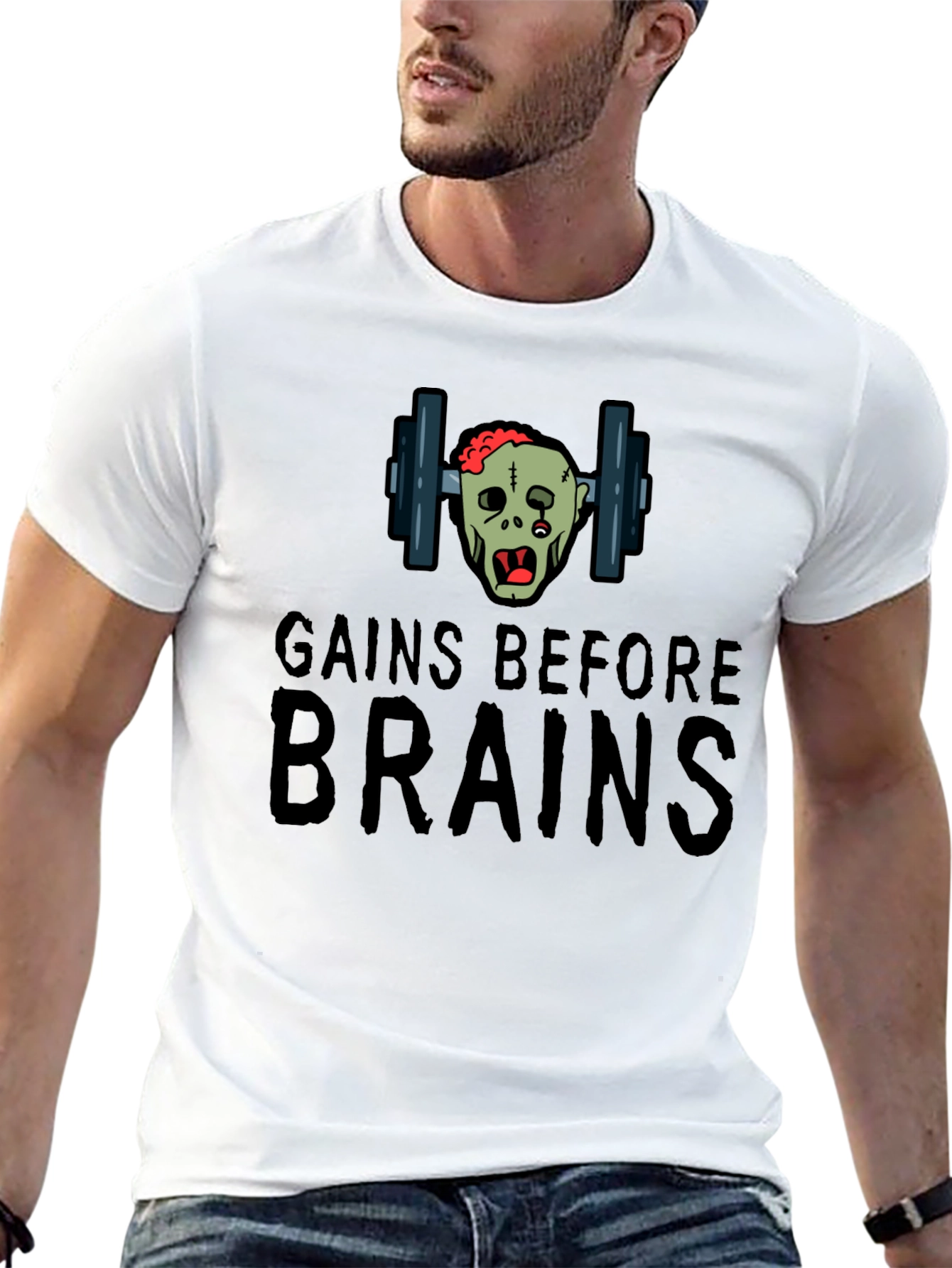 Gains Before Brains Zombie Workout T-Shirt