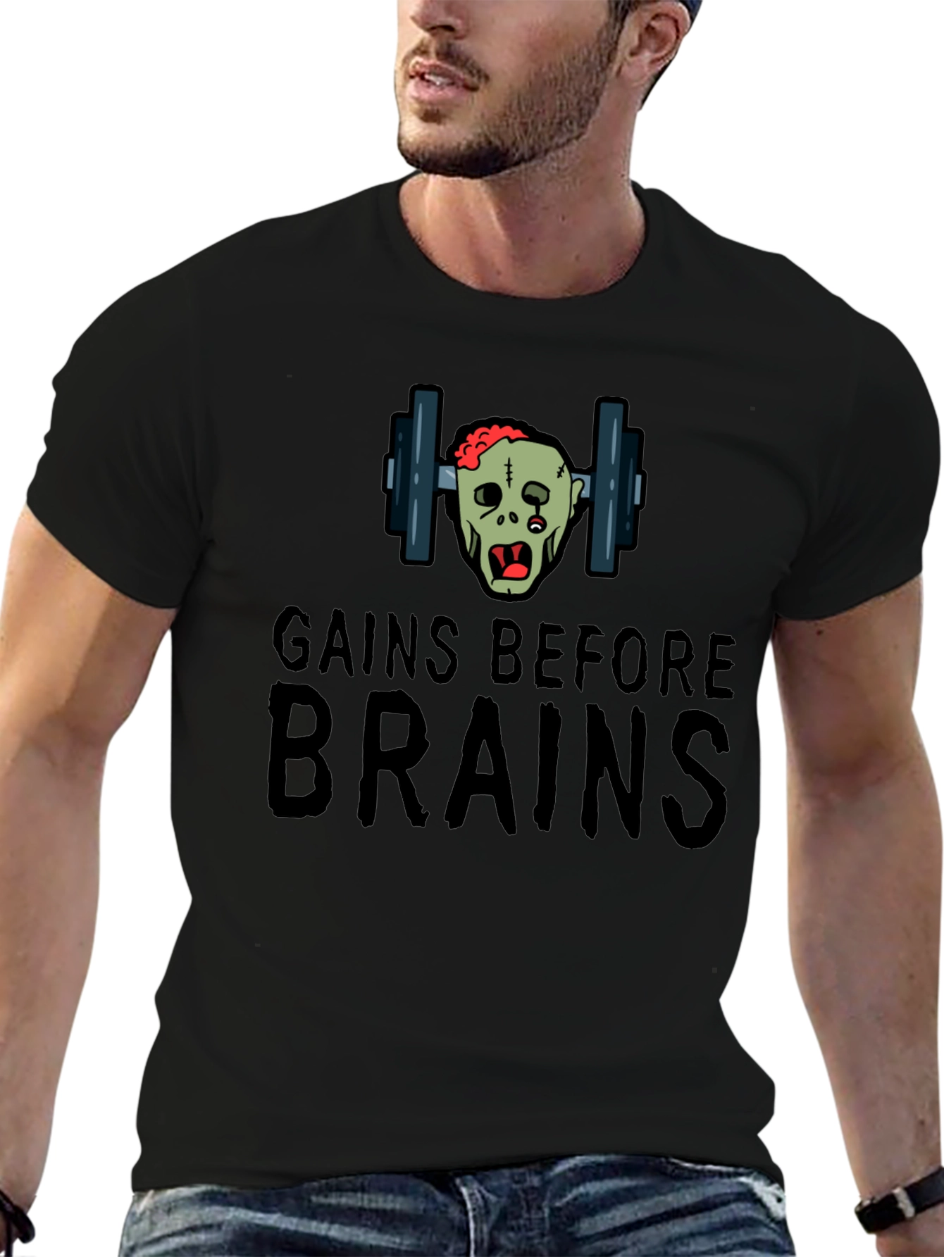 Gains Before Brains Zombie Workout T-Shirt