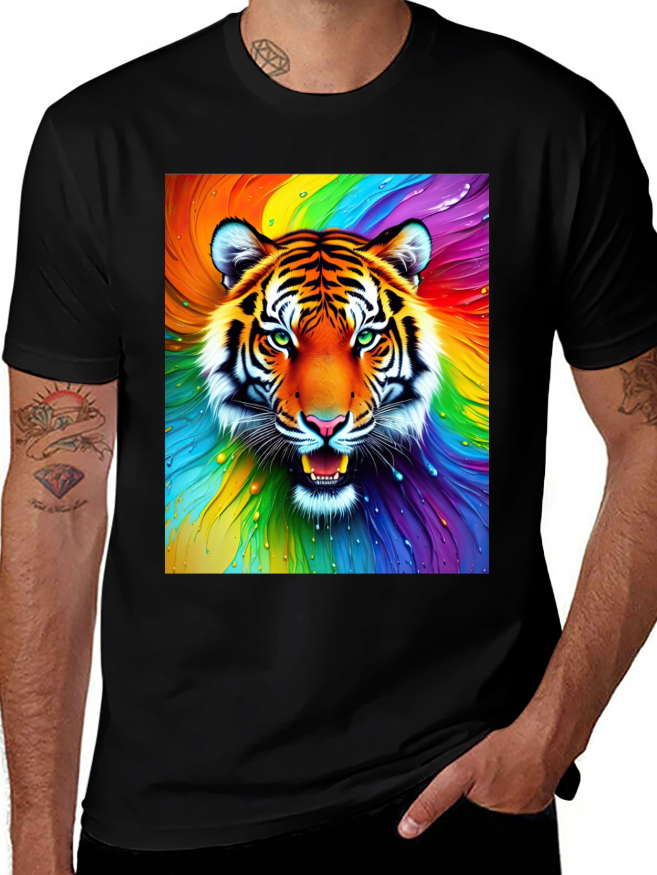 Rainbow Tiger Graphic Tee - Bold Animal Print