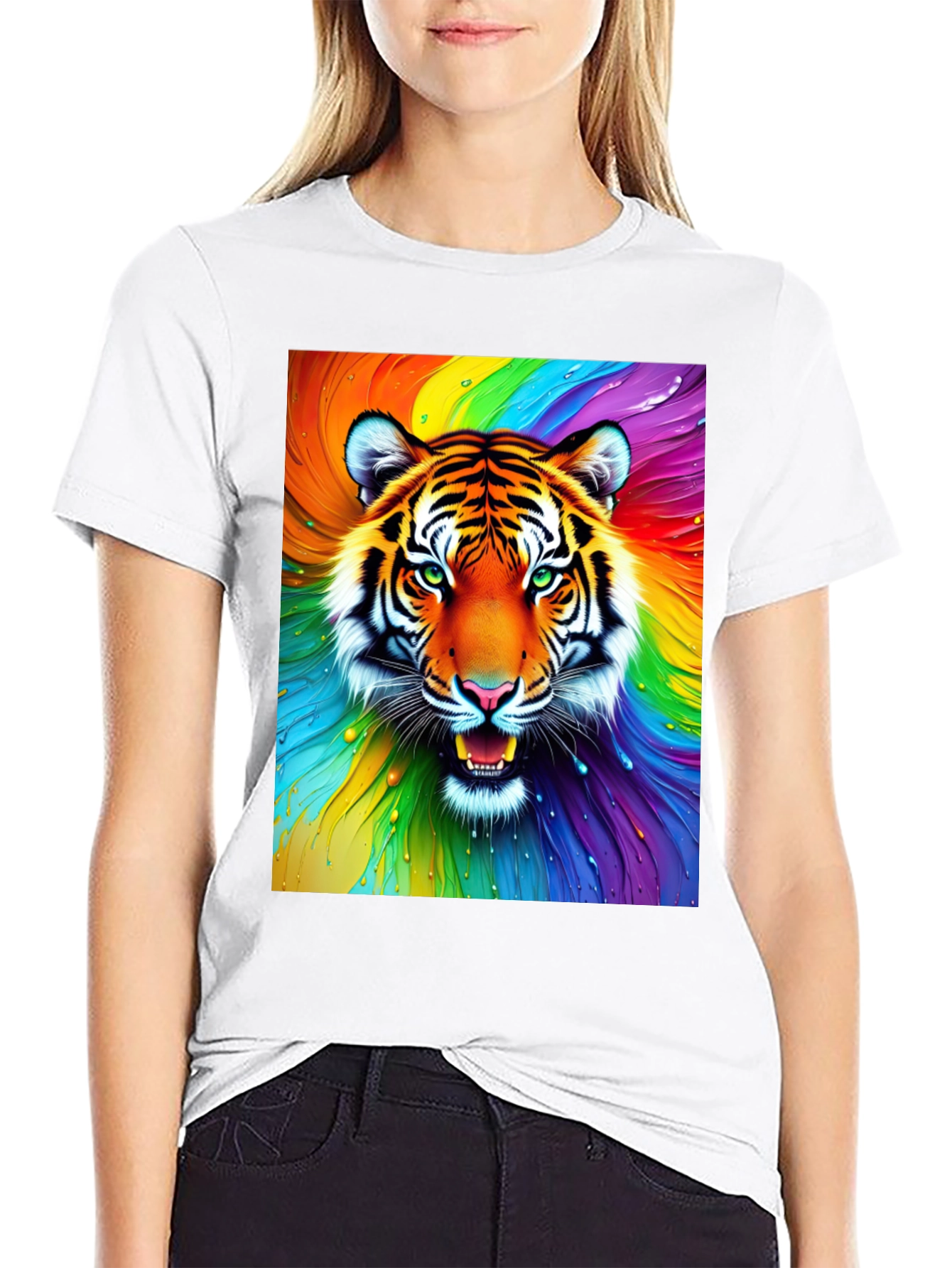Rainbow Tiger Graphic Tee - Bold Animal Print