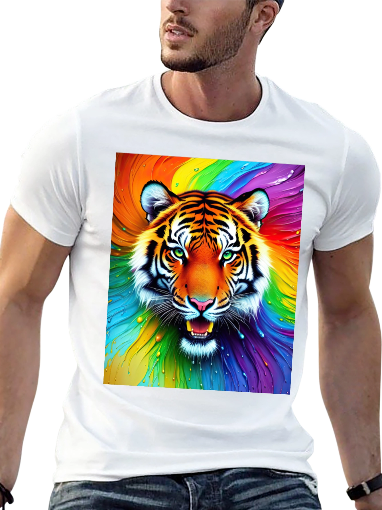 Rainbow Tiger Graphic Tee - Bold Animal Print