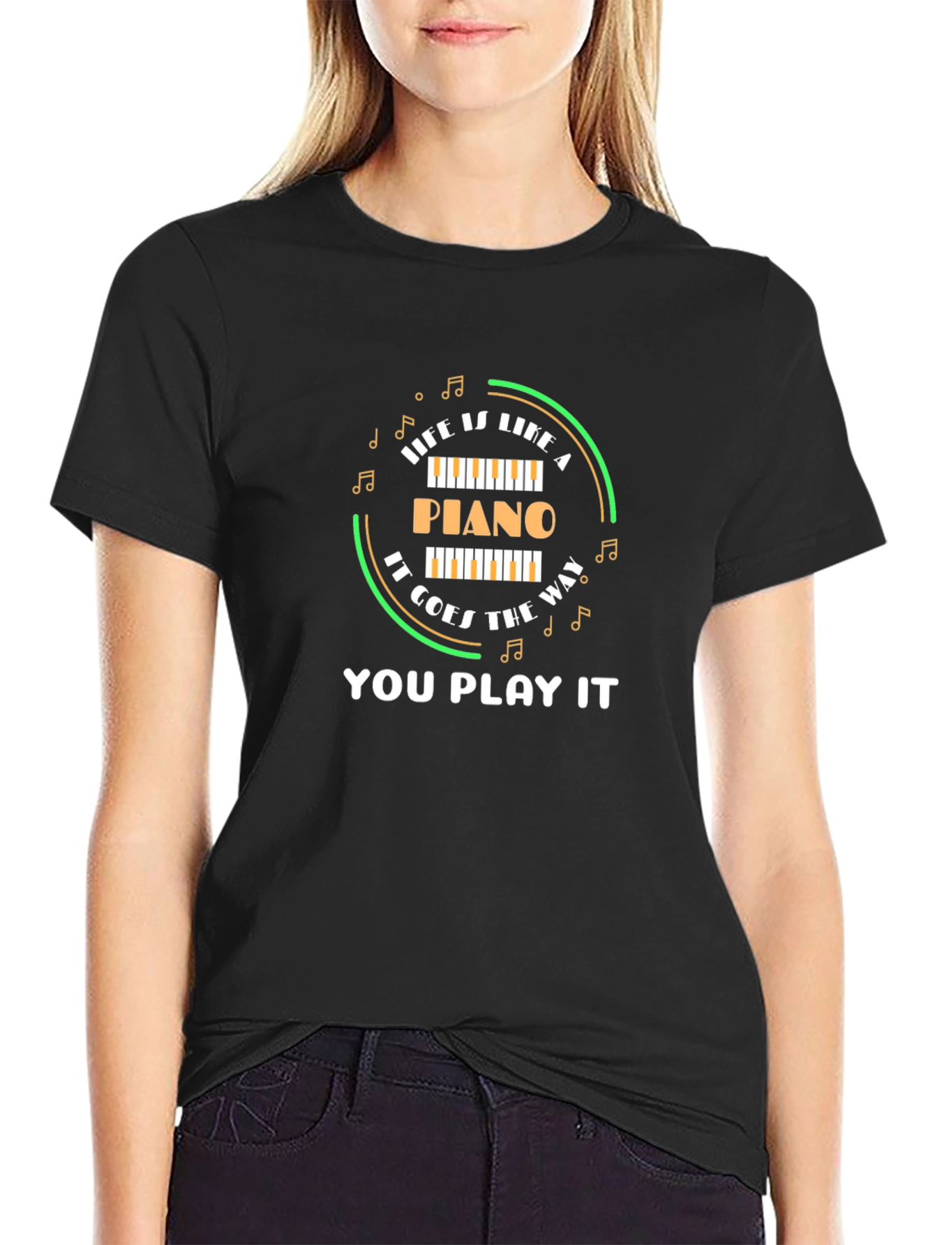 Life Is Like A Piano Black T-Shirt