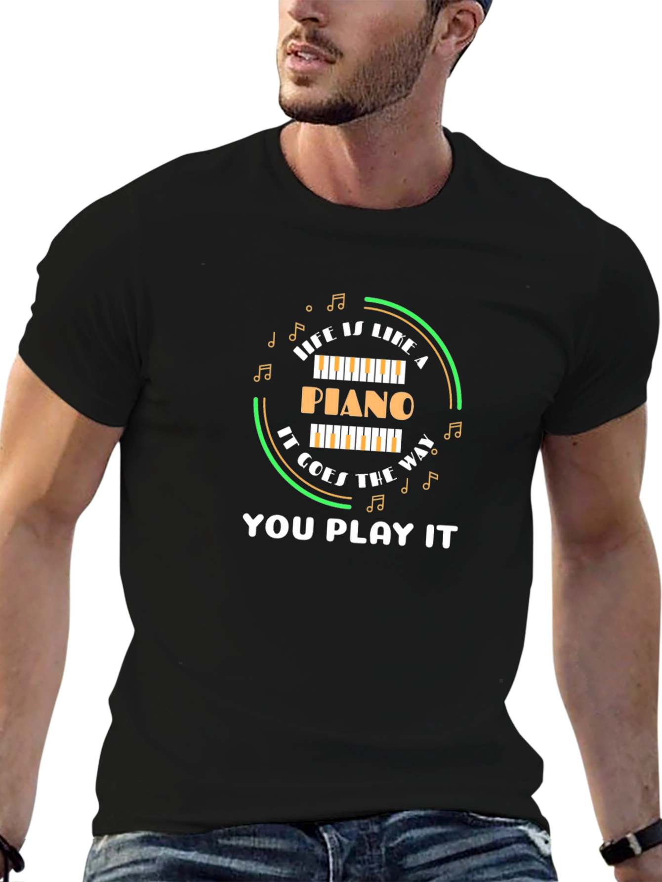 Life Is Like A Piano Black T-Shirt