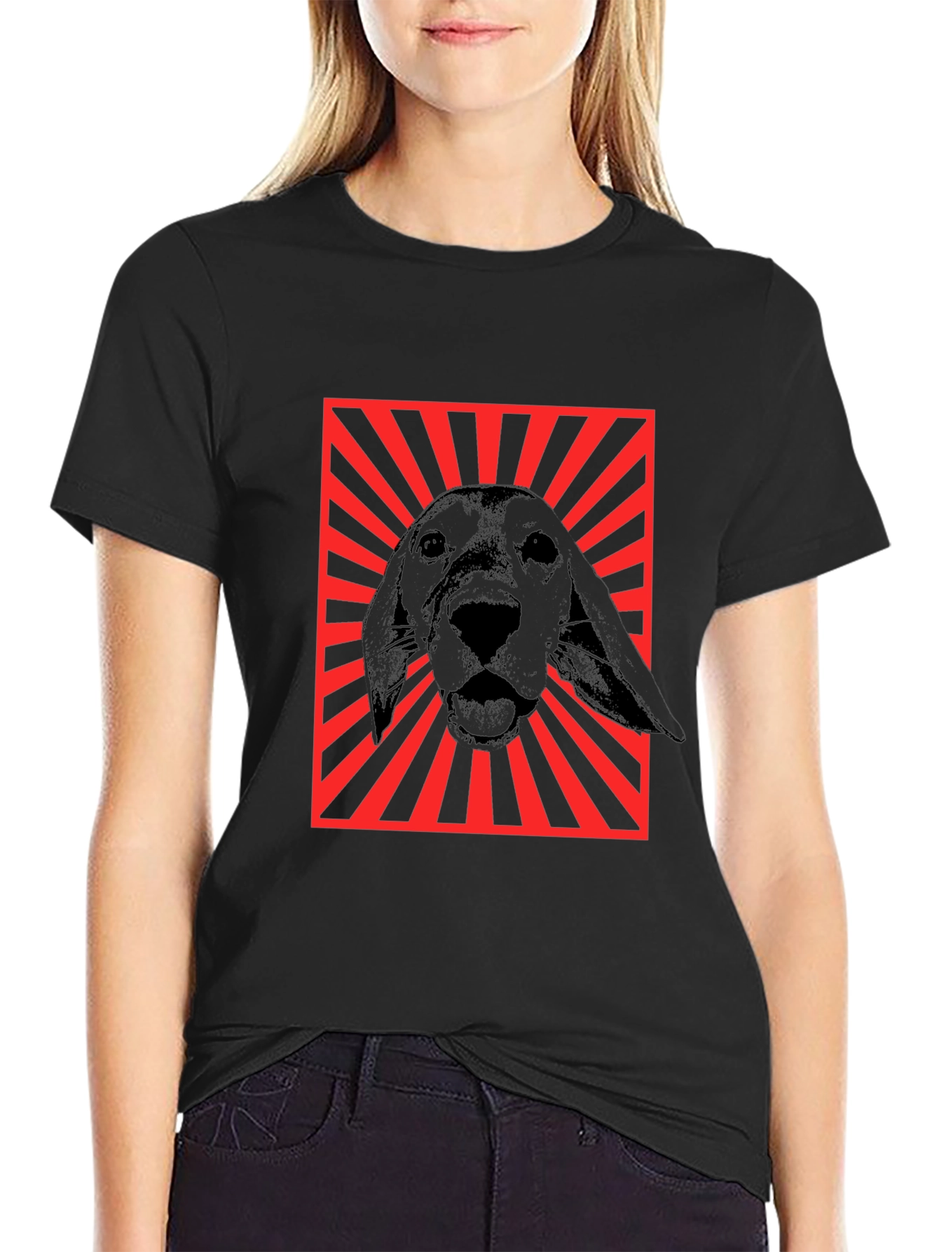 Dog Graphic Tee - Red Rays Black Shirt