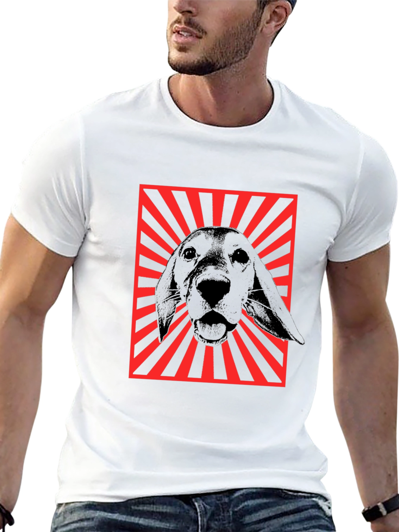 Dog Graphic Tee - Red Rays Black Shirt