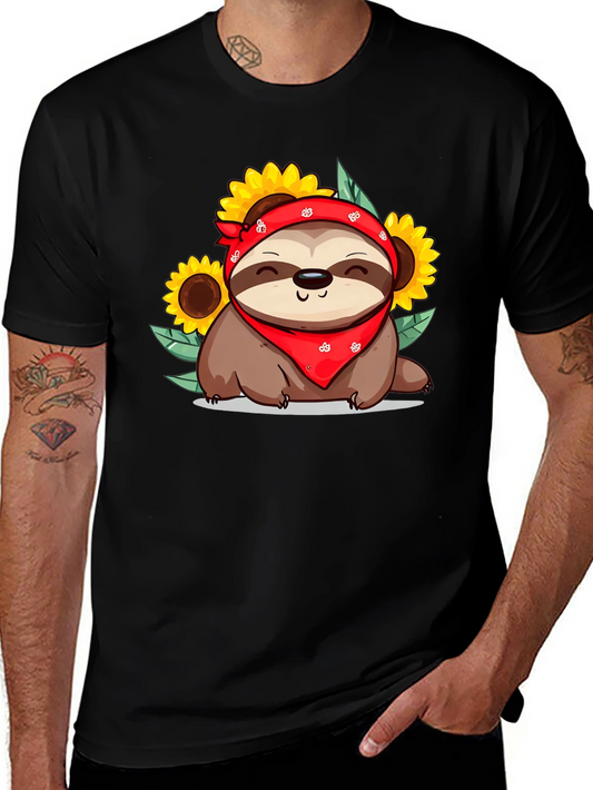 Sloth Sunflower Graphic Tee - Cute Animal Print